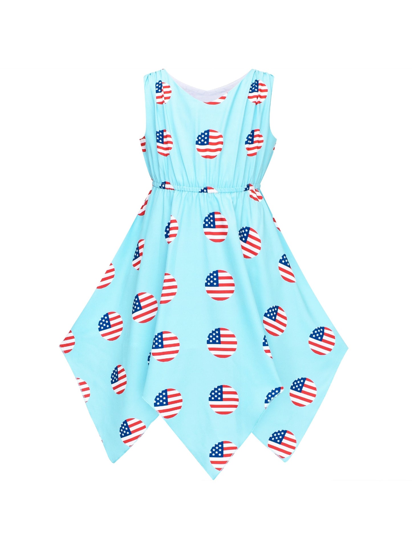 Girls Dress Sunflower Butterfly Hanky Hem Party Beach Necklace Sundress Blue