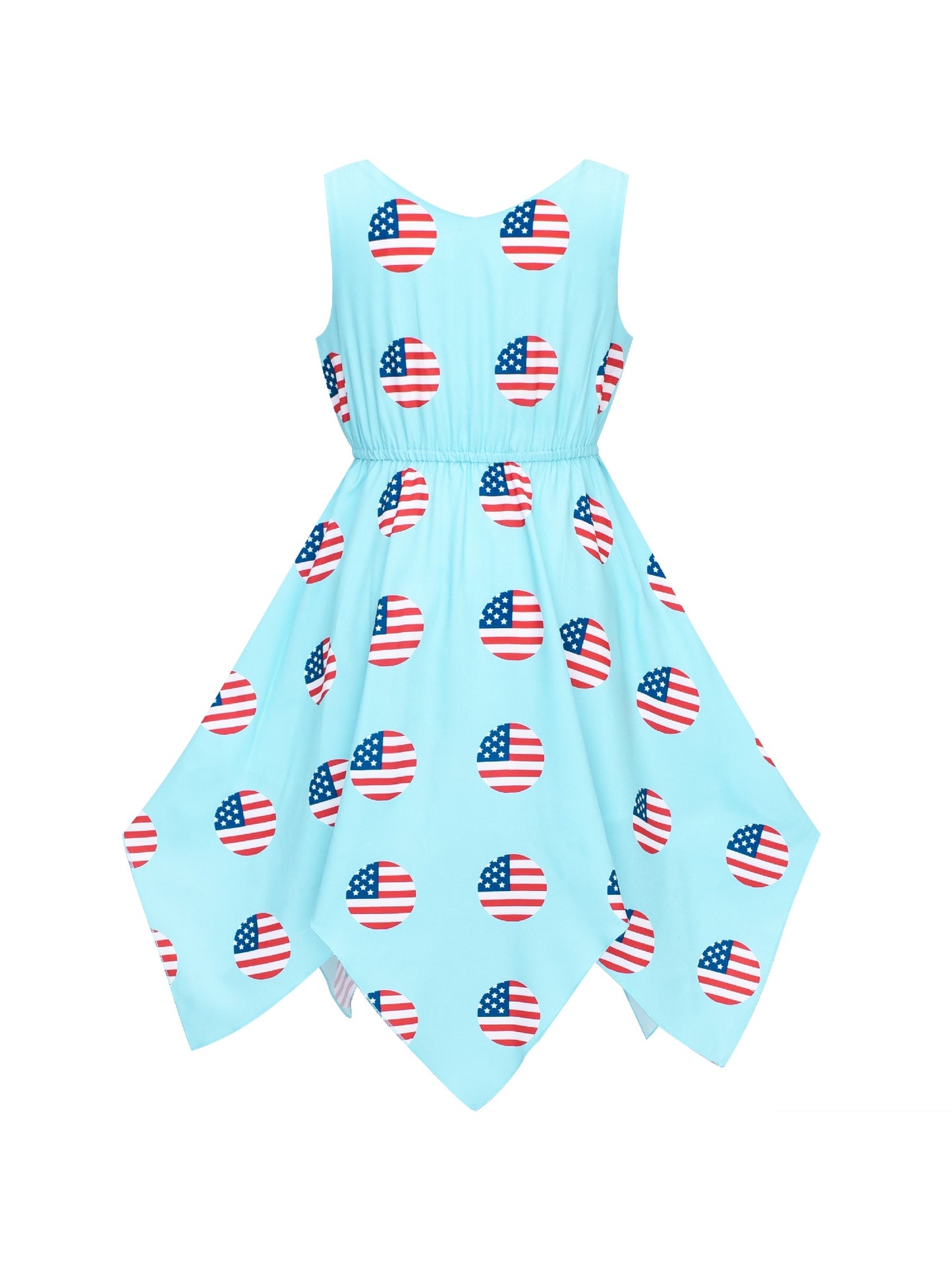 Girls Dress Sunflower Butterfly Hanky Hem Party Beach Necklace Sundress Blue