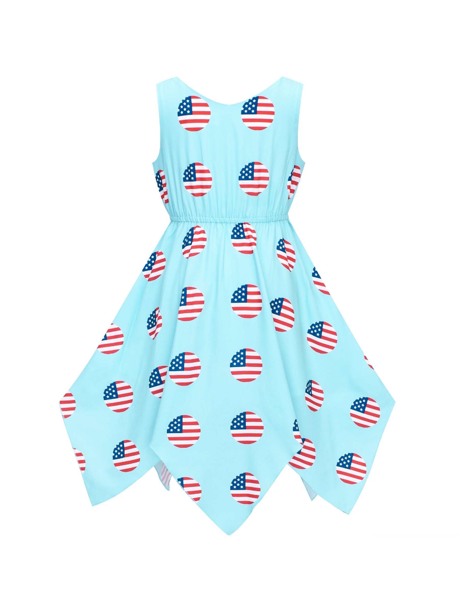 Girls Dress Sunflower Butterfly Hanky Hem Party Beach Necklace Sundress Blue