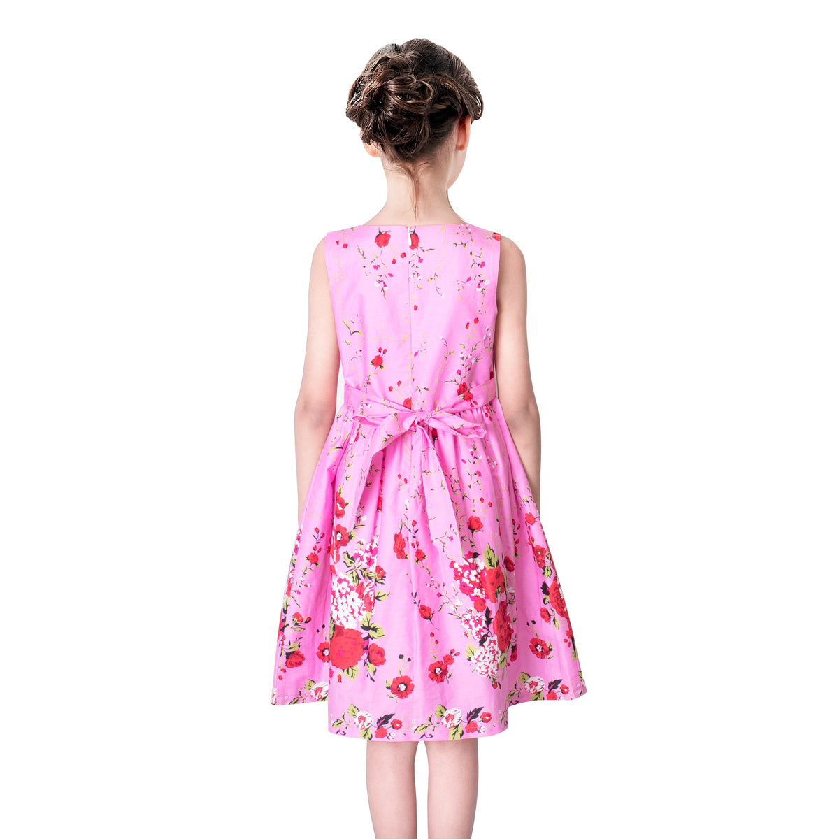 Girls Dress Brown Butterfly Double Bow Tie Party Kids Sundress - Pink Flower Butterfly