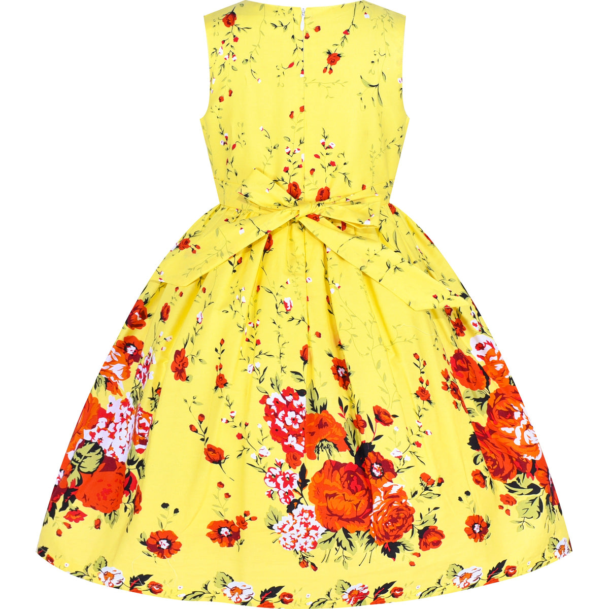 Girls Dress Brown Butterfly Double Bow Tie Party Kids Sundress - Yellow Flower Butterfly