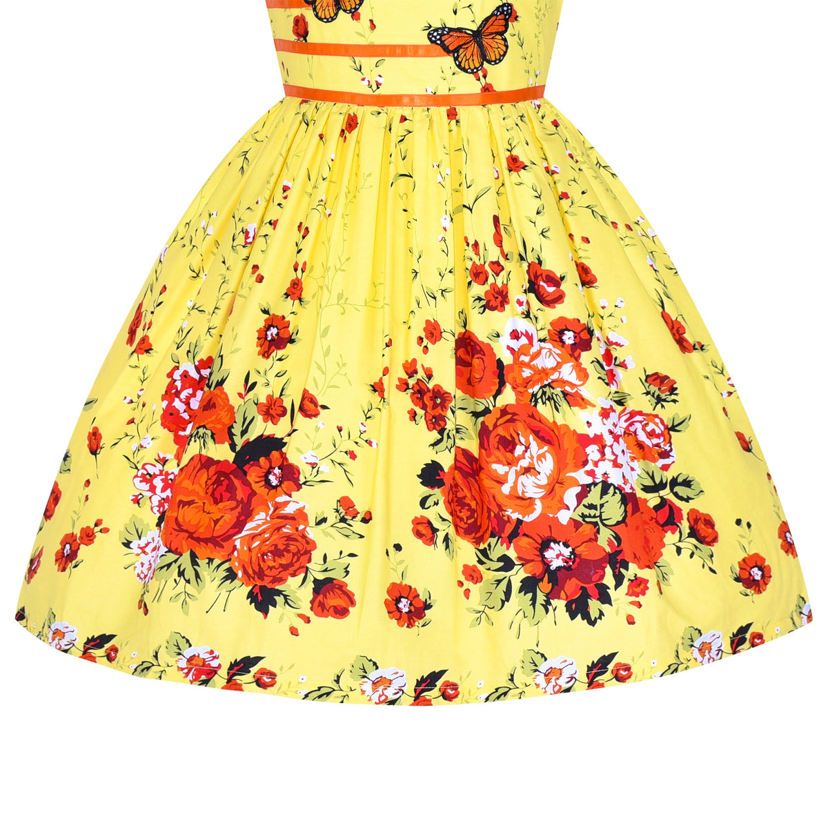 Girls Dress Brown Butterfly Double Bow Tie Party Kids Sundress - Yellow Flower Butterfly