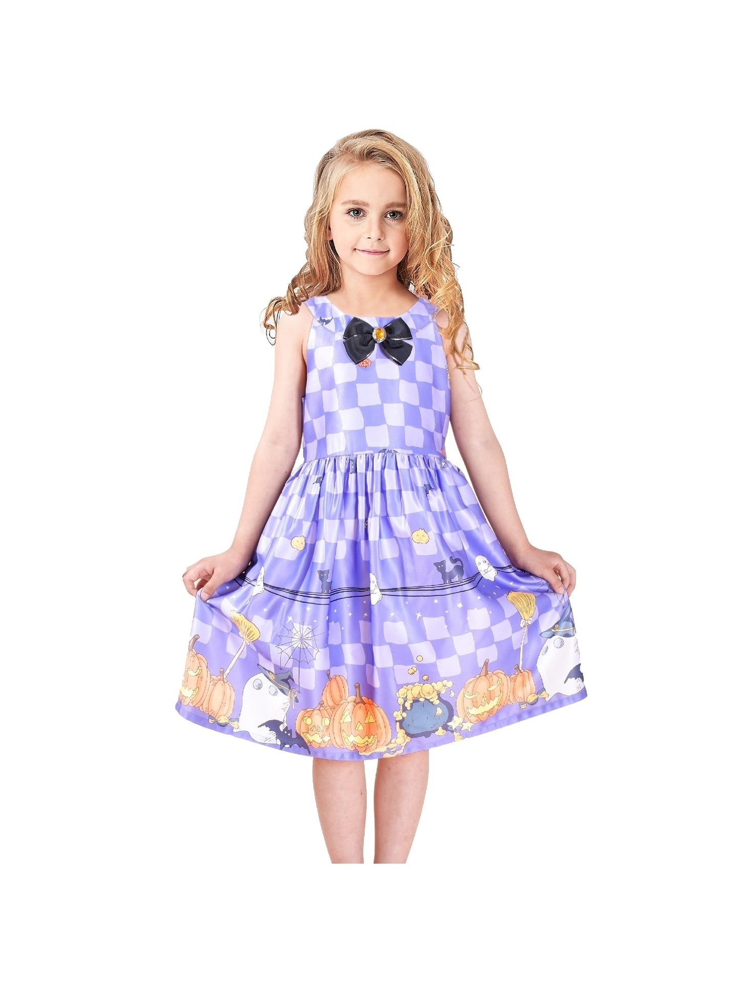 Girls Dress Halloween Witch Bat Pumpkin Costume Purple Dress Purple