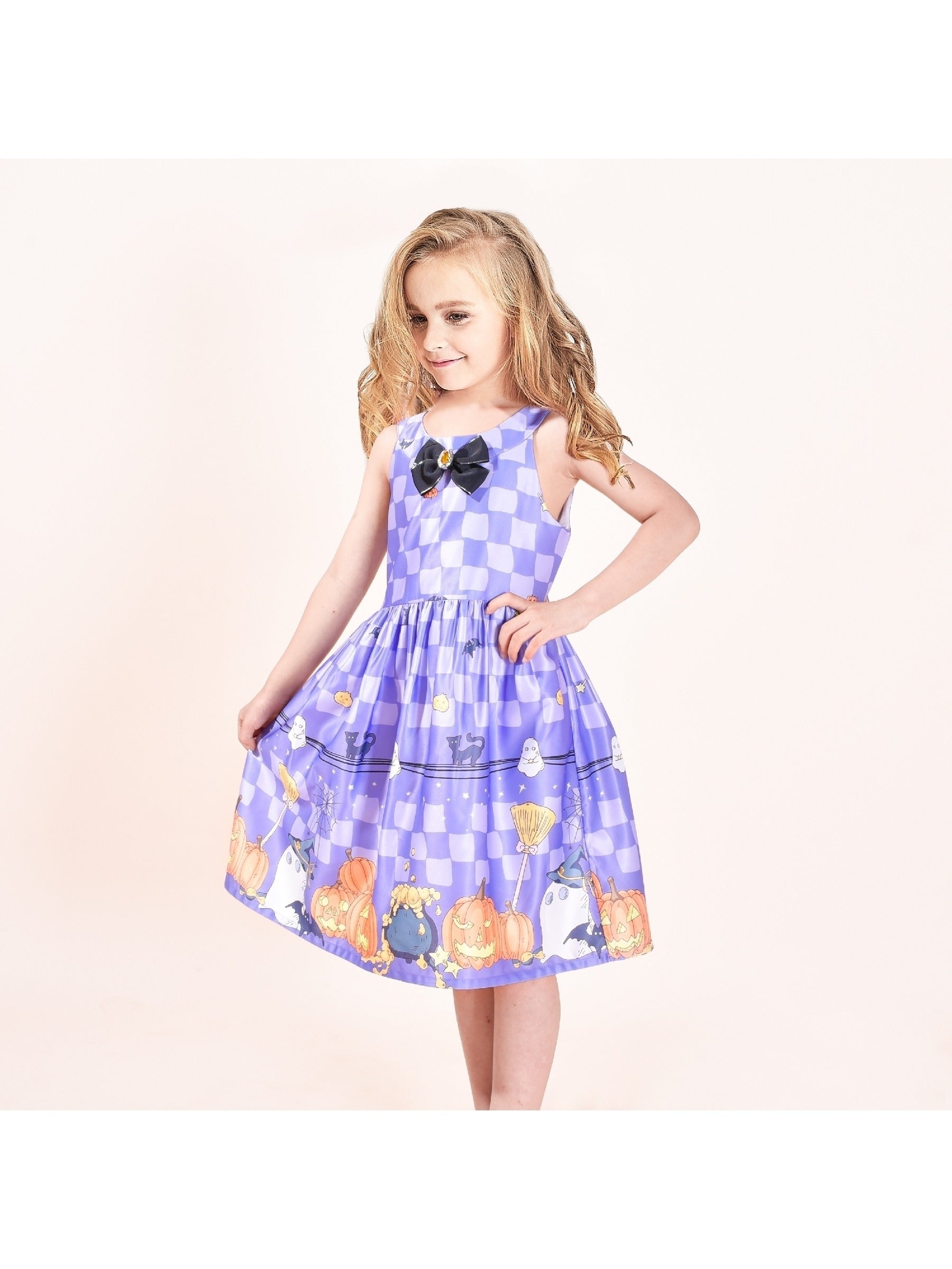 Girls Dress Halloween Witch Bat Pumpkin Costume Purple Dress Purple