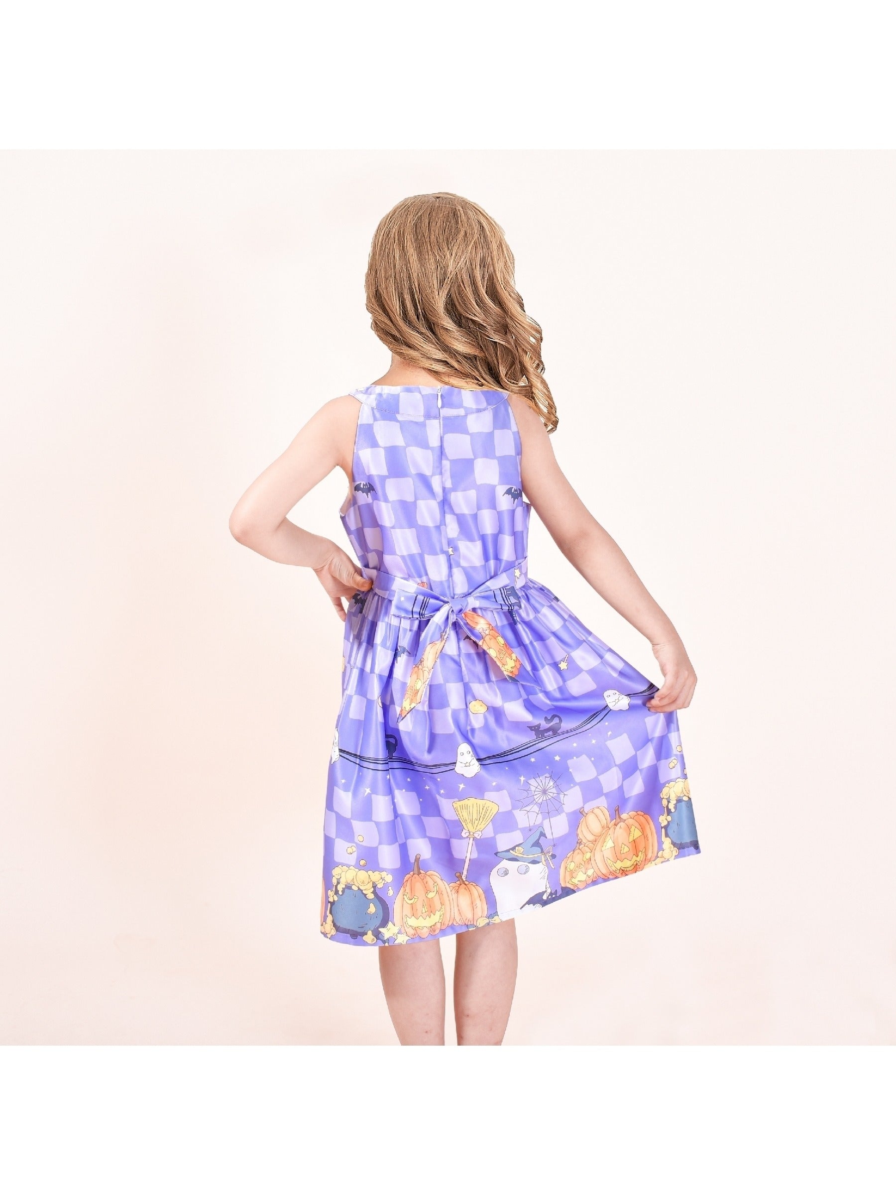Girls Dress Halloween Witch Bat Pumpkin Costume Purple Dress Purple