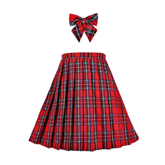 Girls Skirt Kids School Uniform Set Red Tartan Pleated Hem Skirt Red