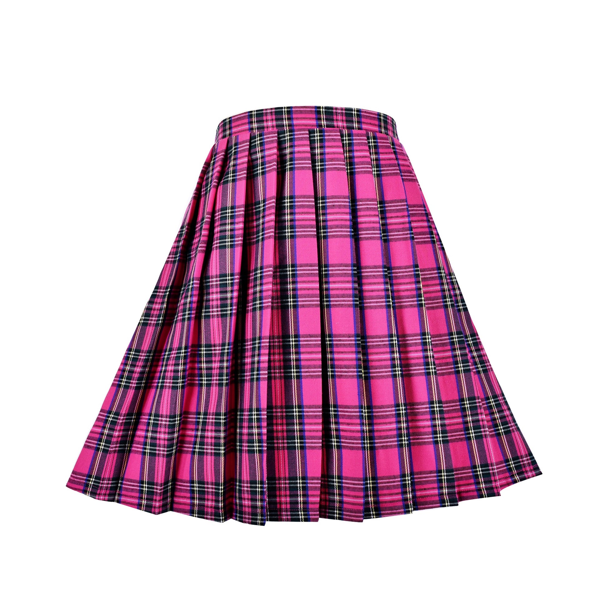 Girls Skirt Kids School Uniform Set Red Tartan Pleated Hem Skirt Pink