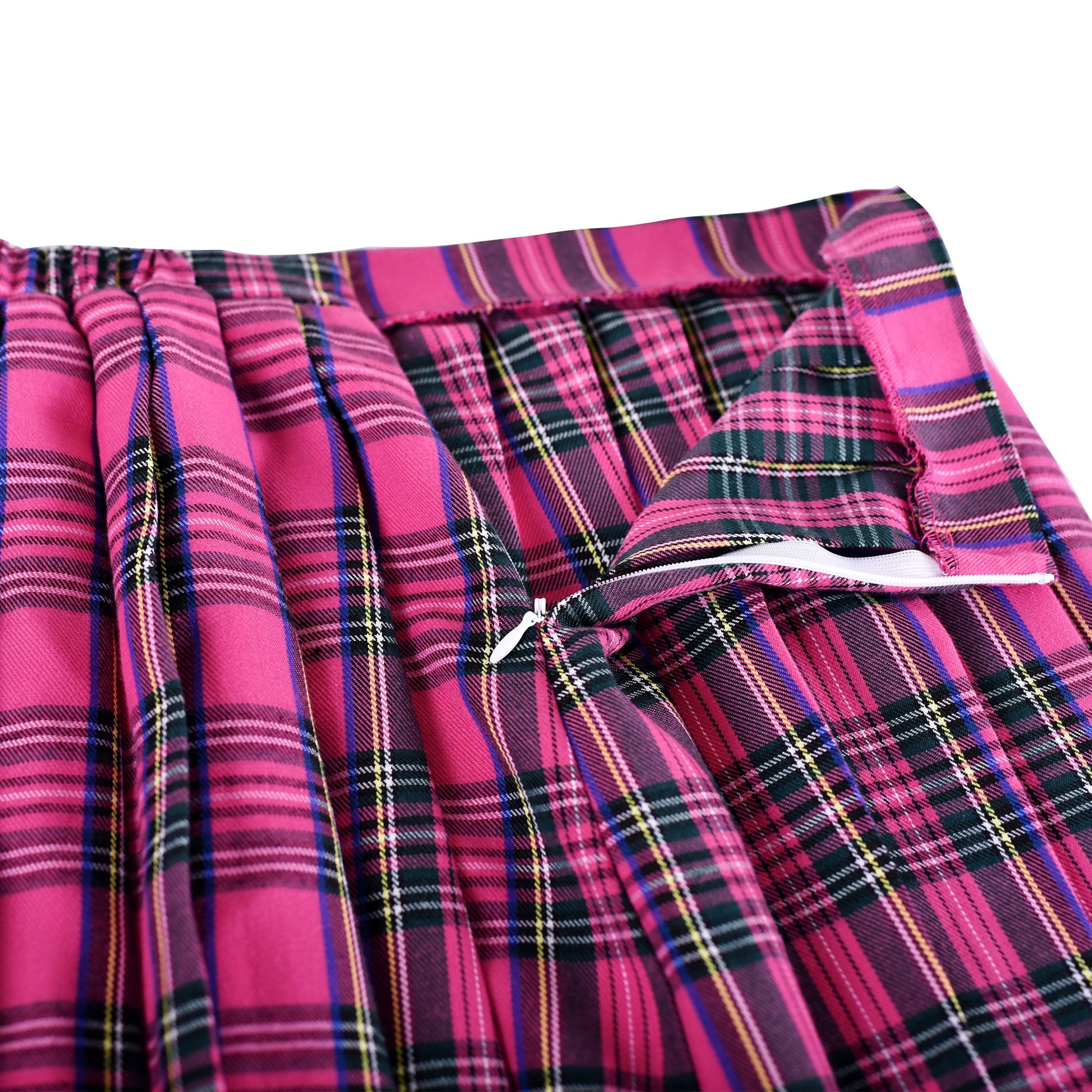 Girls Skirt Kids School Uniform Set Red Tartan Pleated Hem Skirt Pink