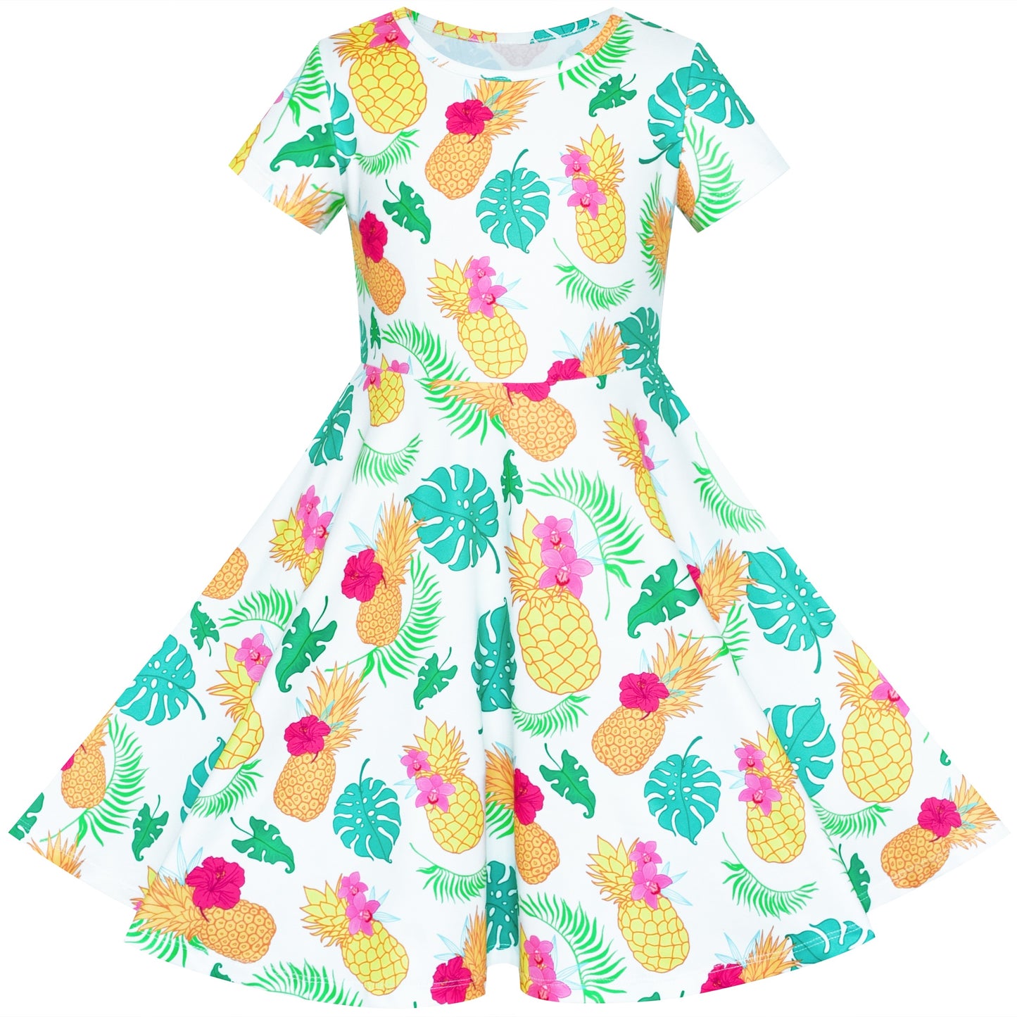Girls Dress Blue Unicorn Short Sleeve Casual Dress Multi-Color