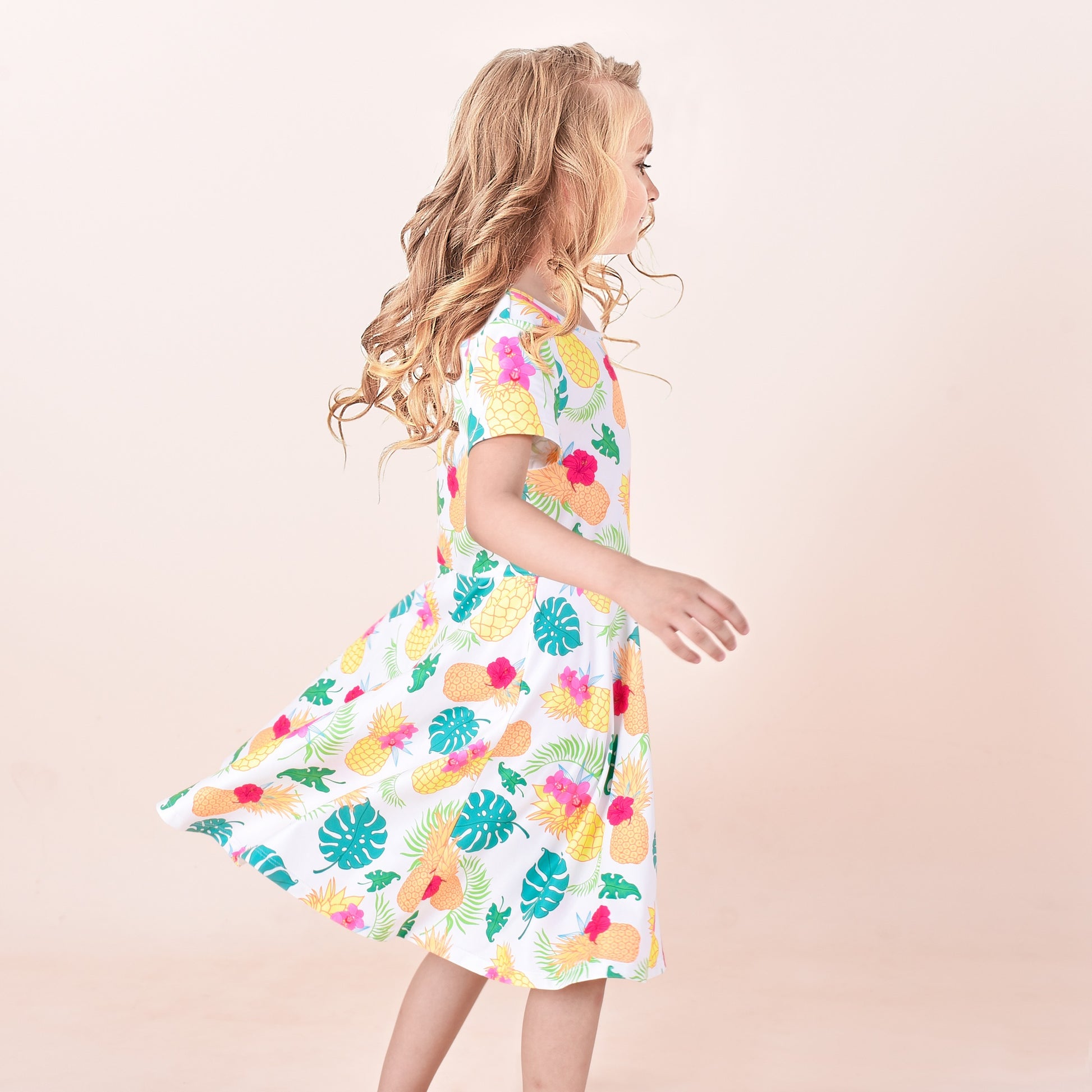 Girls Dress Blue Unicorn Short Sleeve Casual Dress Multi-Color