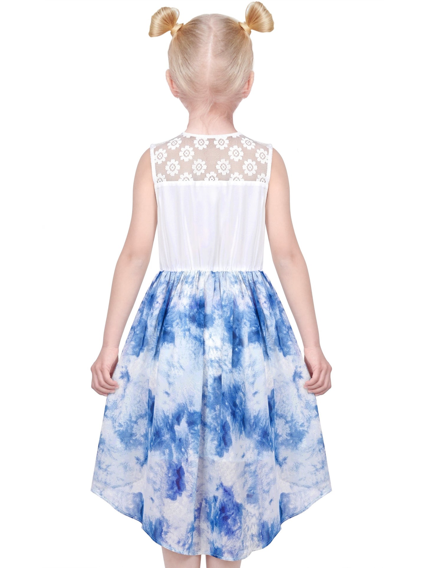 Girls Dress Lace to Chiffon Striped Black White Tied Waist Blue