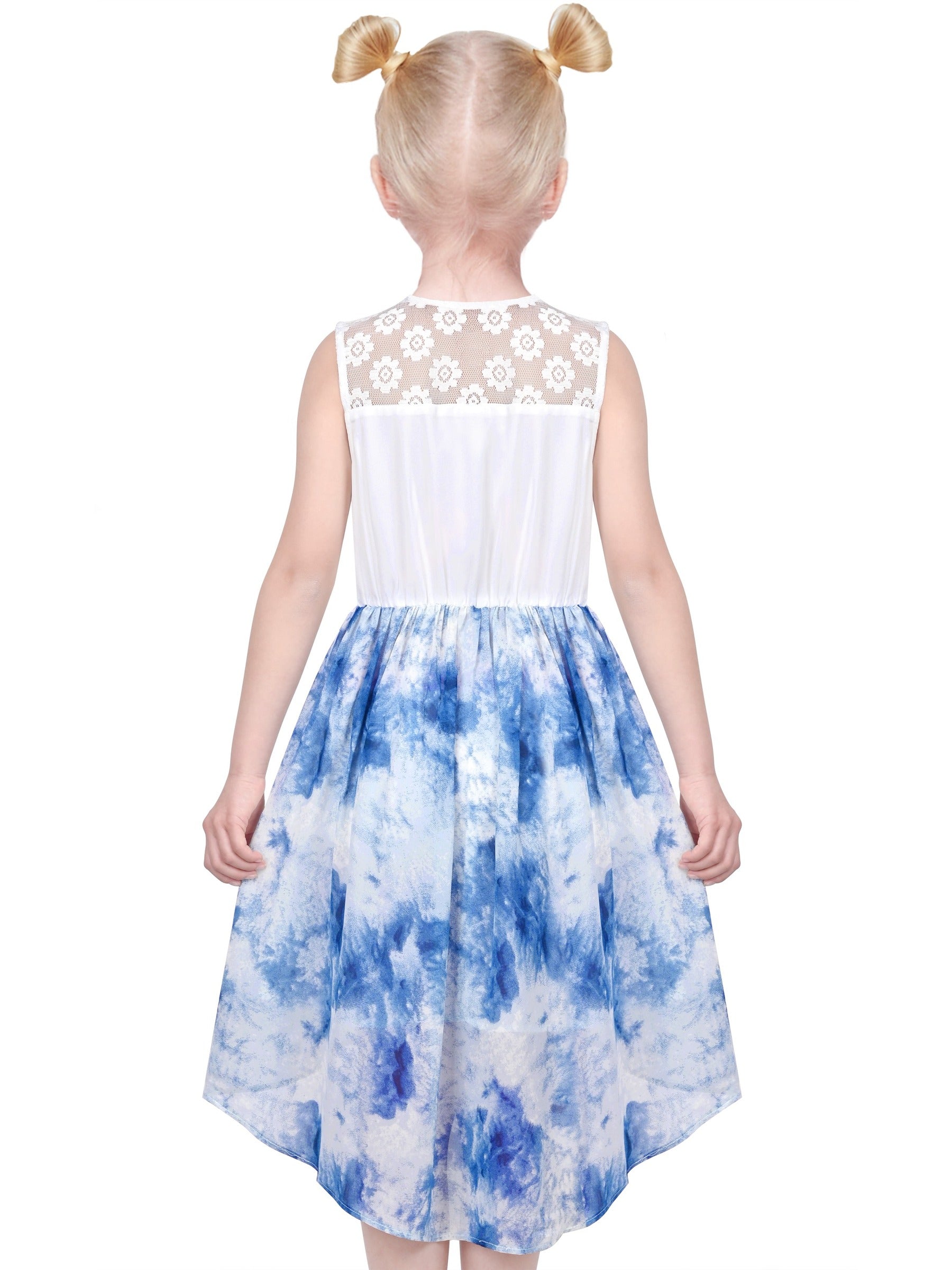 Girls Dress Lace to Chiffon Striped Black White Tied Waist Blue