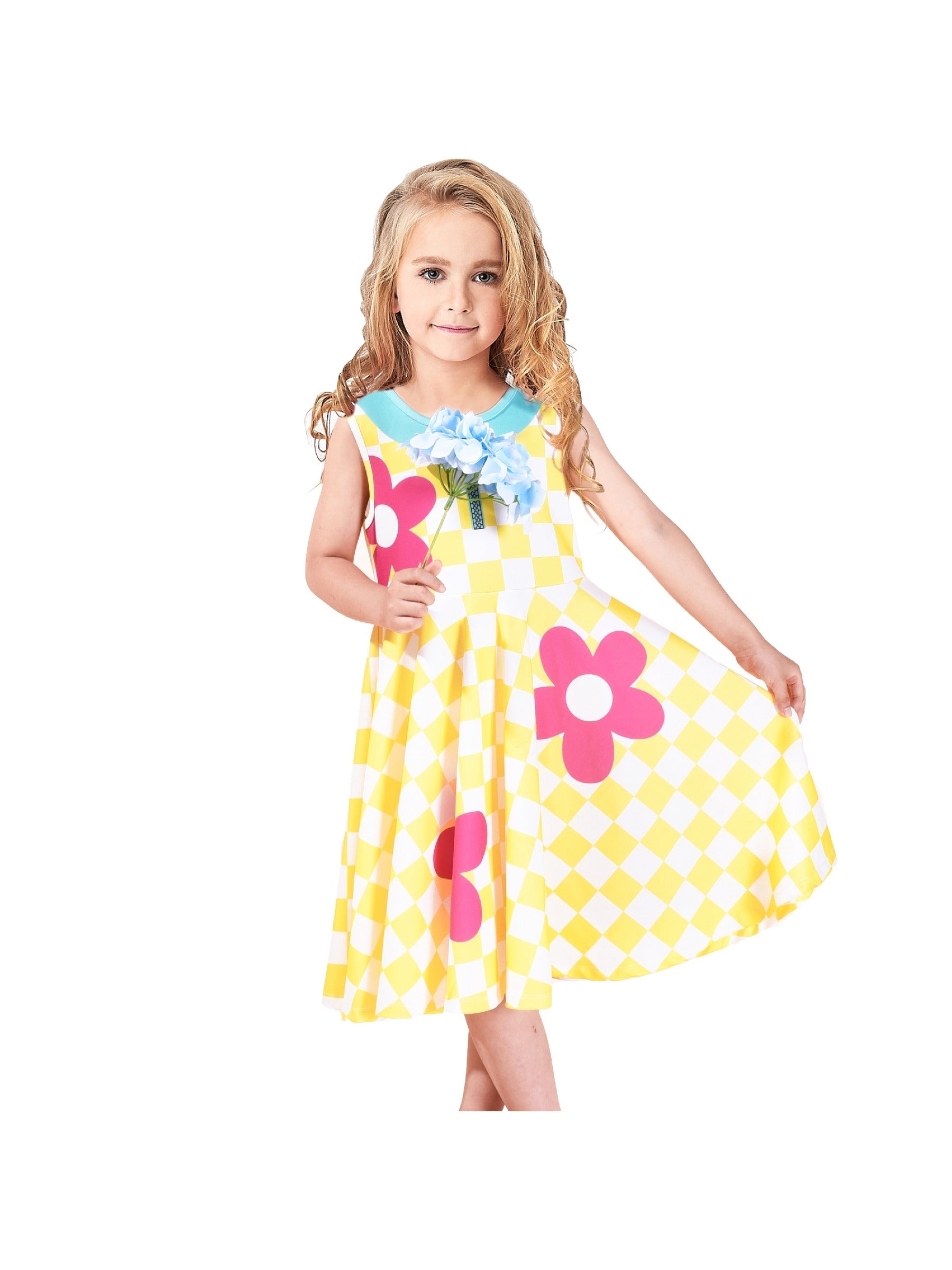 Girls Dress Unicorn Rainbow Casual Long Sleeve Yellow