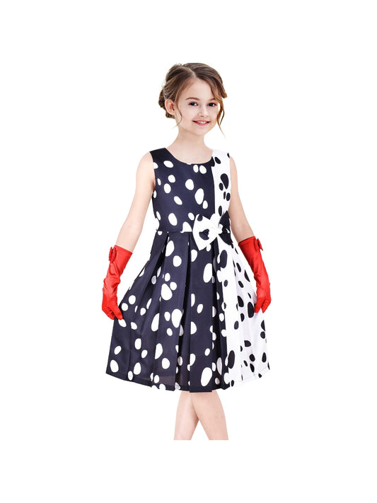 Girls Dress Halloween Costume for Dalmatians Wig Headband Red Gloves Black