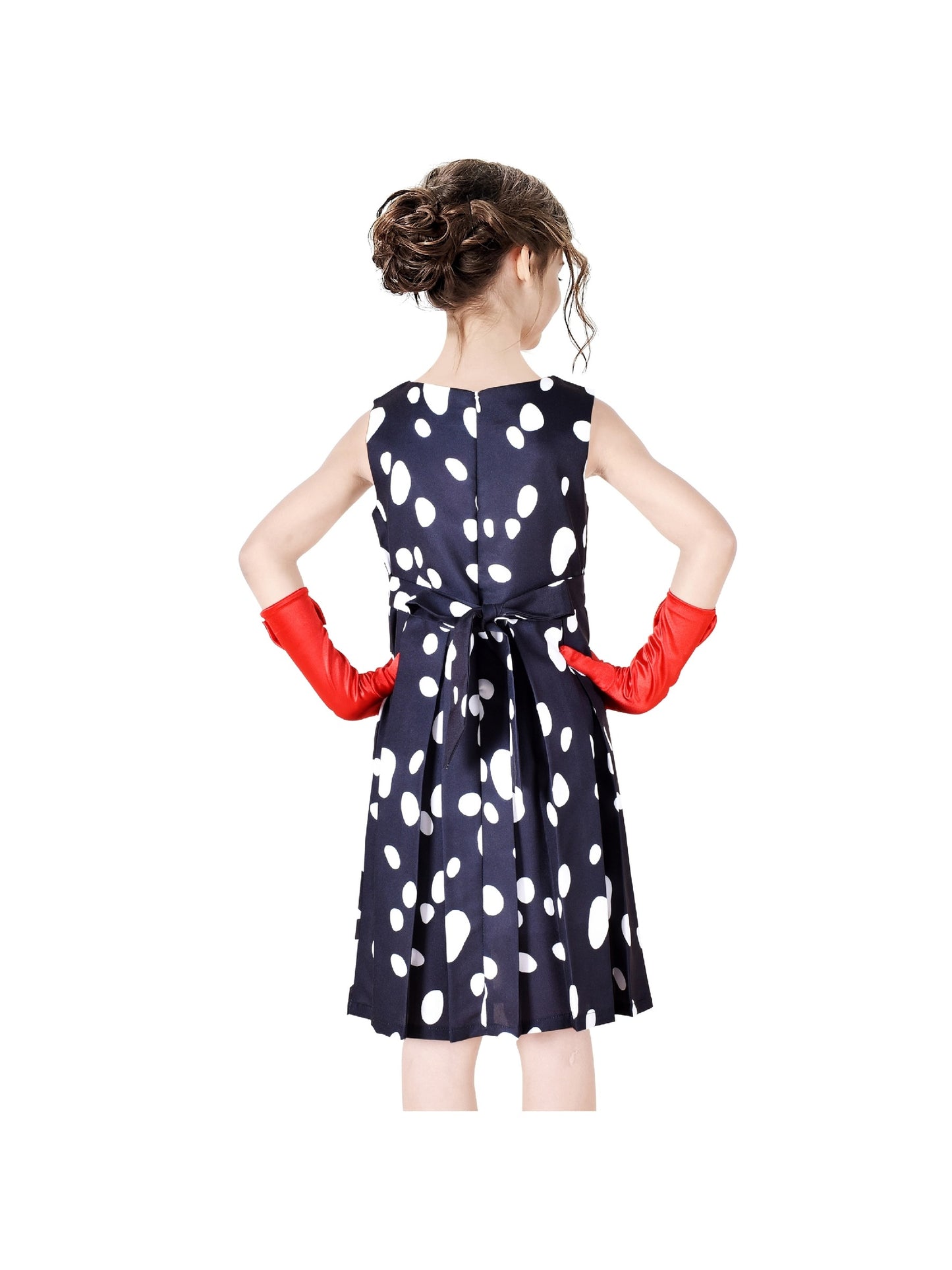 Girls Dress Halloween Costume for Dalmatians Wig Headband Red Gloves Black