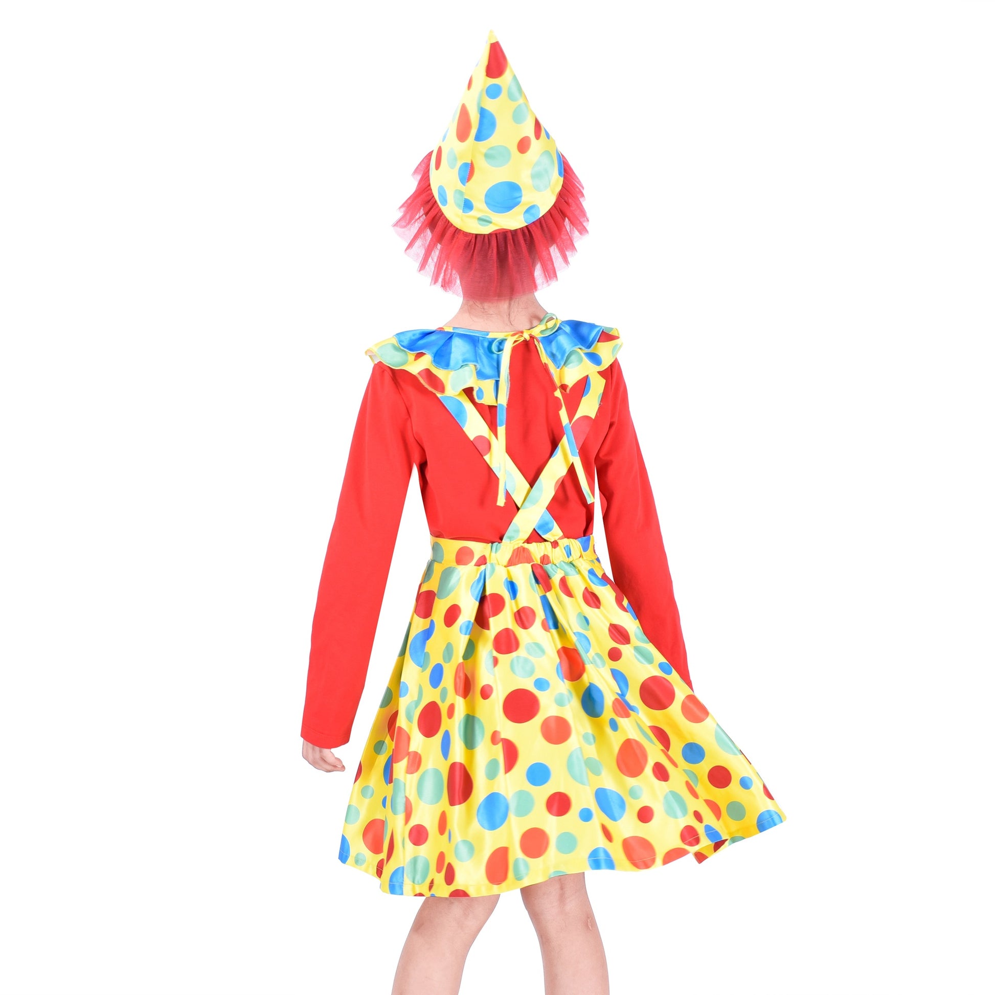 Girls Dress Set Clown Costume Hat Halloween Carnival Rose Monday Multi-Color