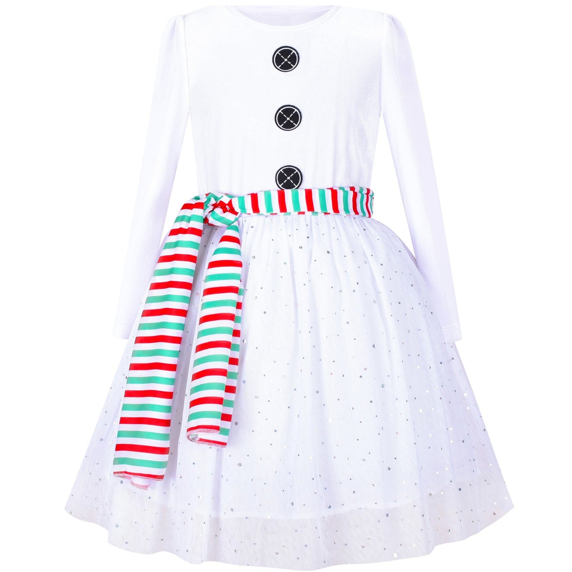 Girls Dress Long Sleeve Tutu Skirt Bow Tie Party White
