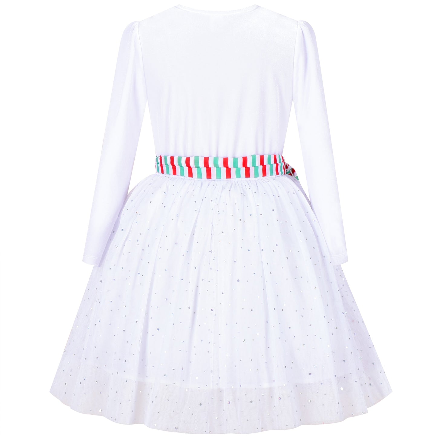 Girls Dress Long Sleeve Tutu Skirt Bow Tie Party White