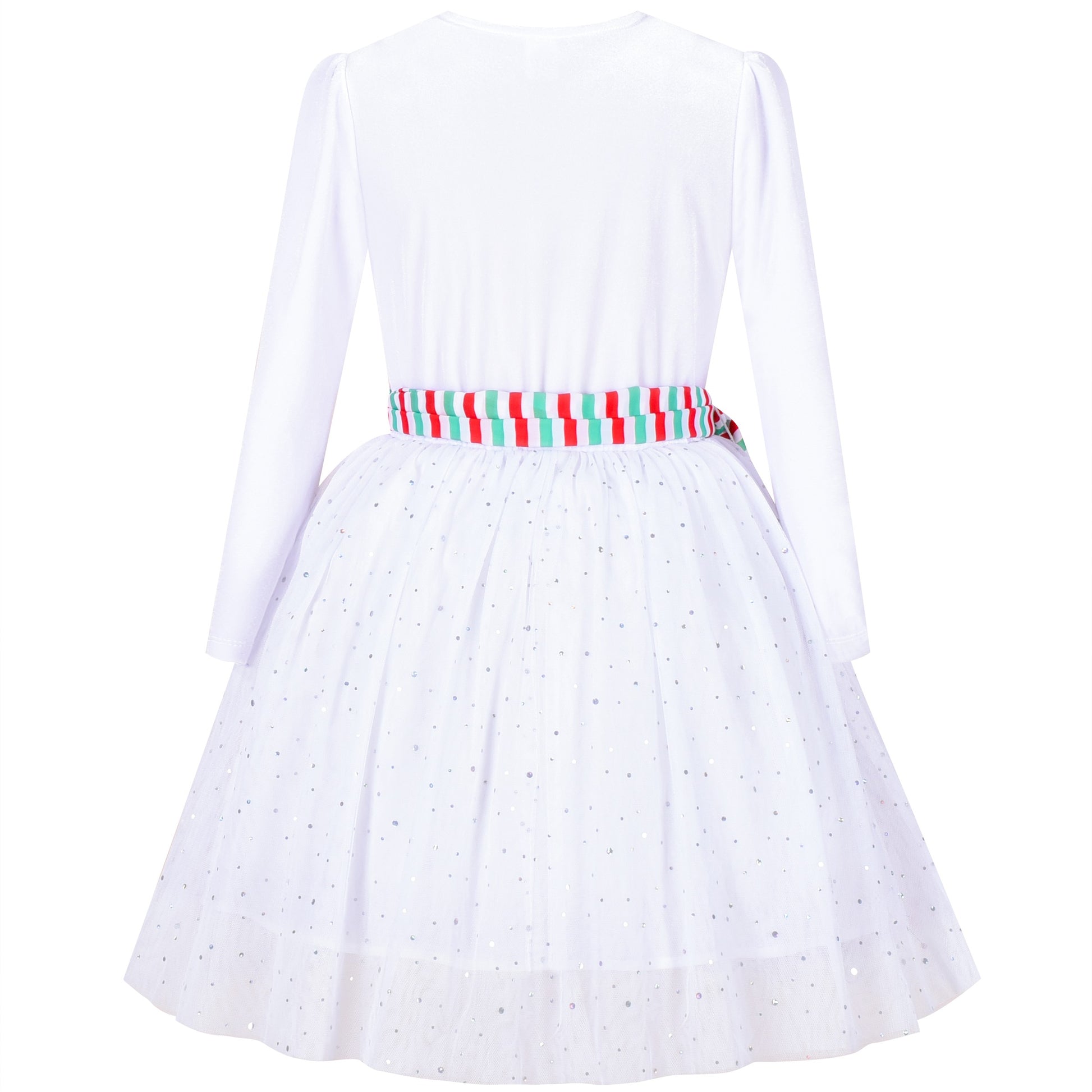 Girls Dress Long Sleeve Tutu Skirt Bow Tie Party White
