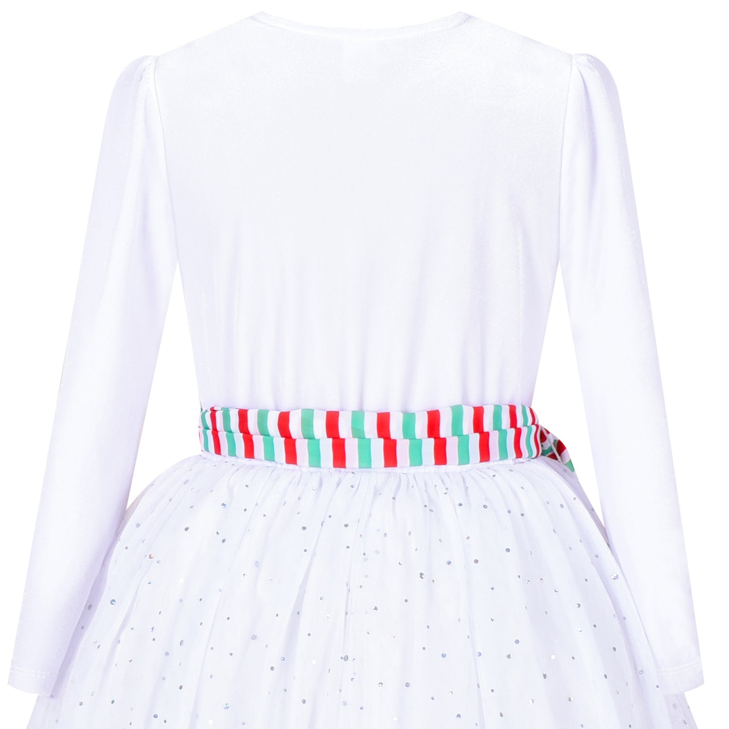 Girls Dress Long Sleeve Tutu Skirt Bow Tie Party White