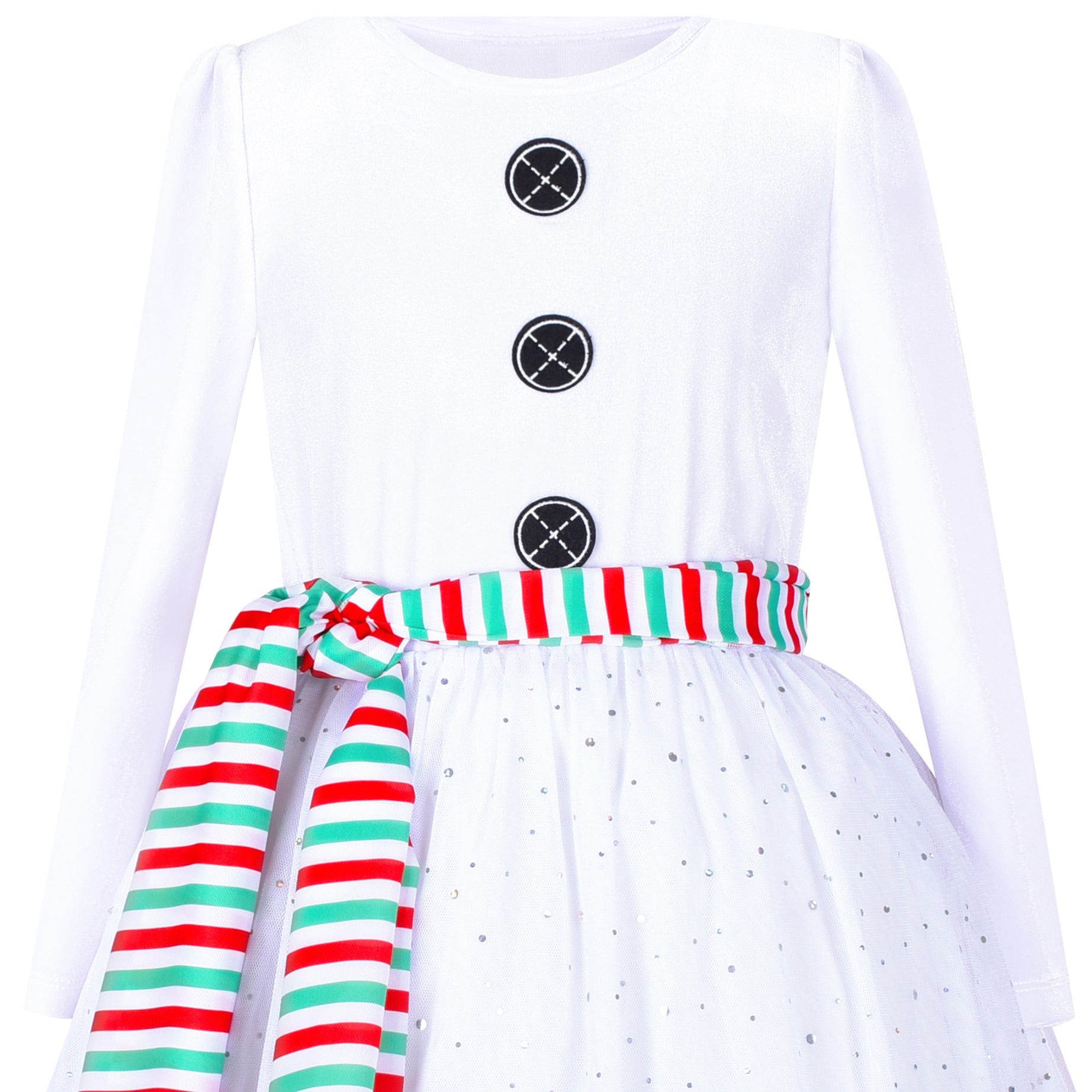 Girls Dress Long Sleeve Tutu Skirt Bow Tie Party White