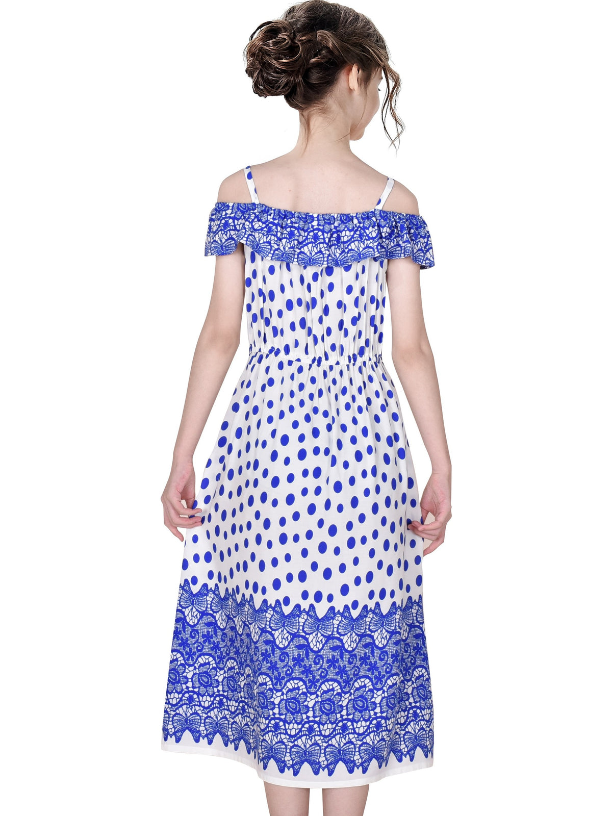 Girls Dress Cold Shoulder Hawaiian Coconut Tree Yellow Polynesia Blue