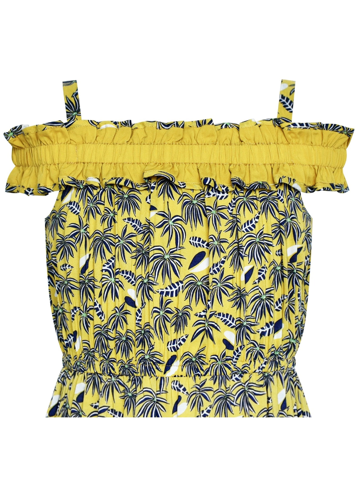 Girls Dress Cold Shoulder Hawaiian Coconut Tree Yellow Polynesia Yellow
