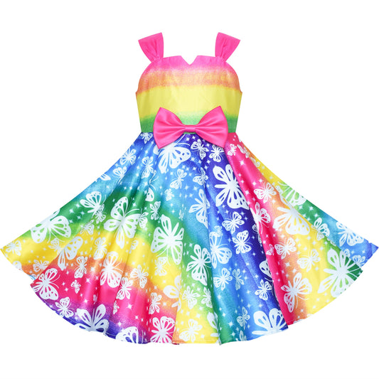 Girls Dress Rainbow Colorful Unicorn Doll Costume Swing Dress Multi-Color