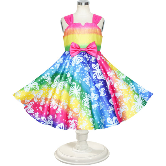Girls Dress Rainbow Colorful Unicorn Doll Costume Swing Dress Multi-Color