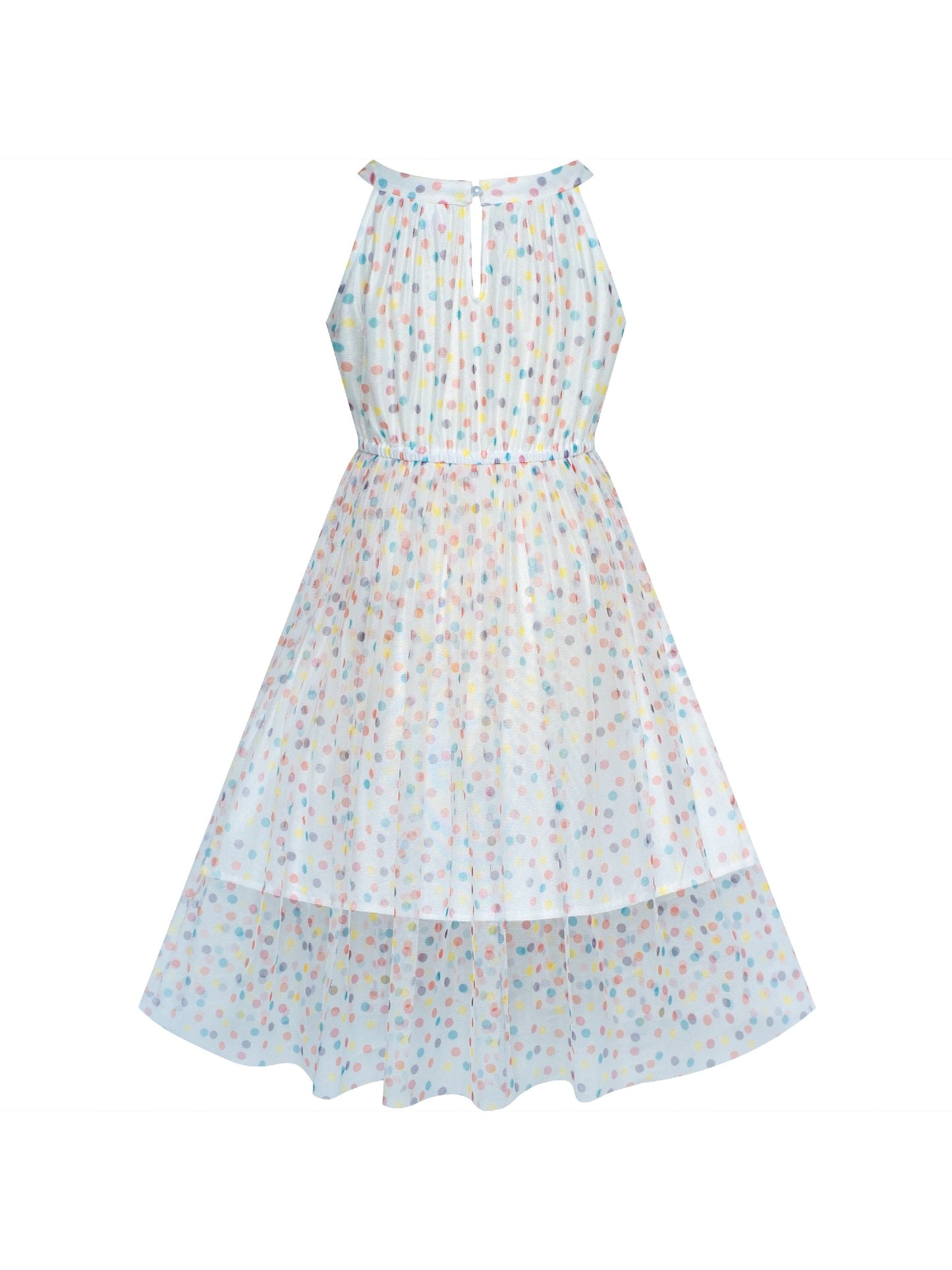 Girls Dress Colorful Dot Lace Halter Wedding Bridesmaid Gown White