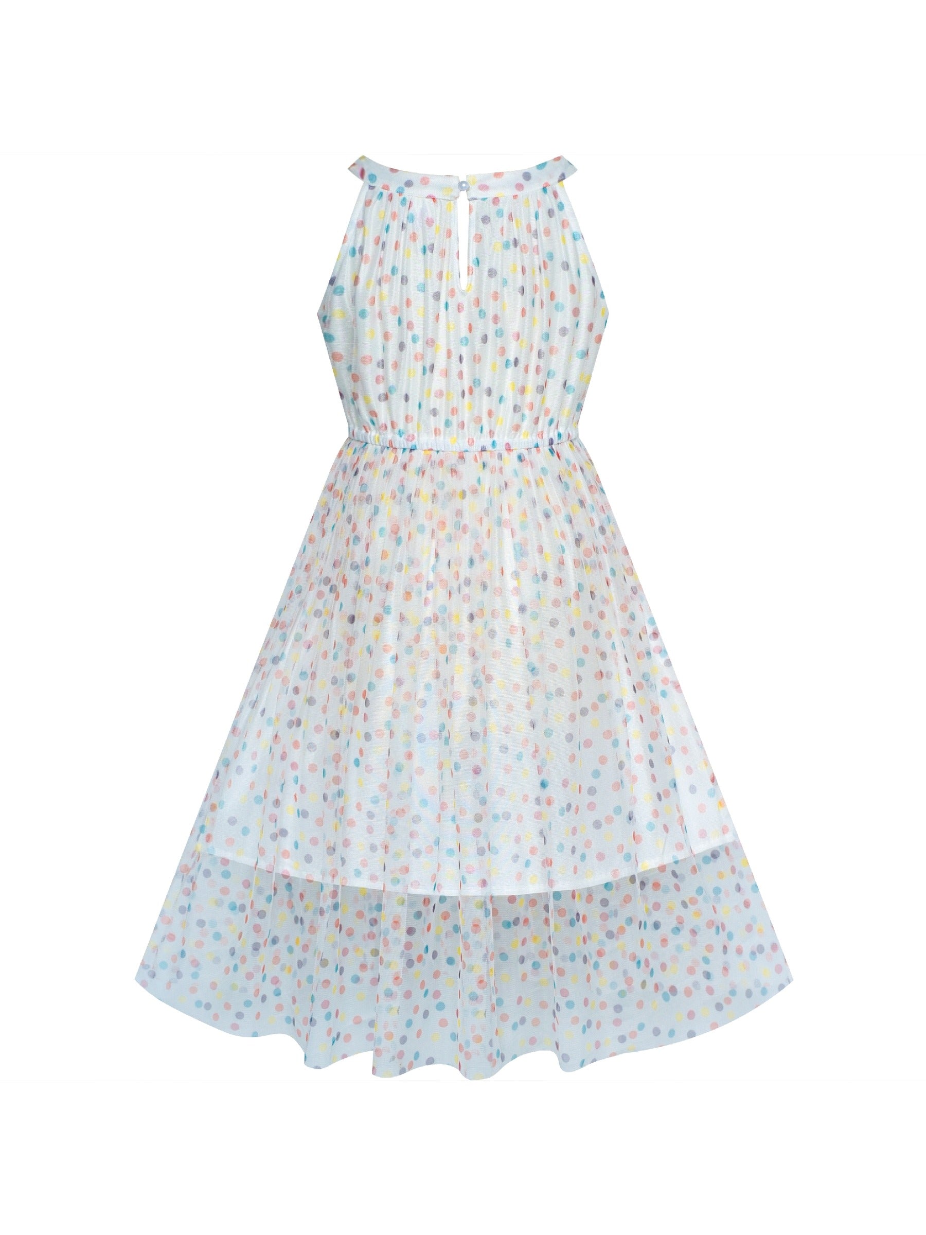 Girls Dress Colorful Dot Lace Halter Wedding Bridesmaid Gown White