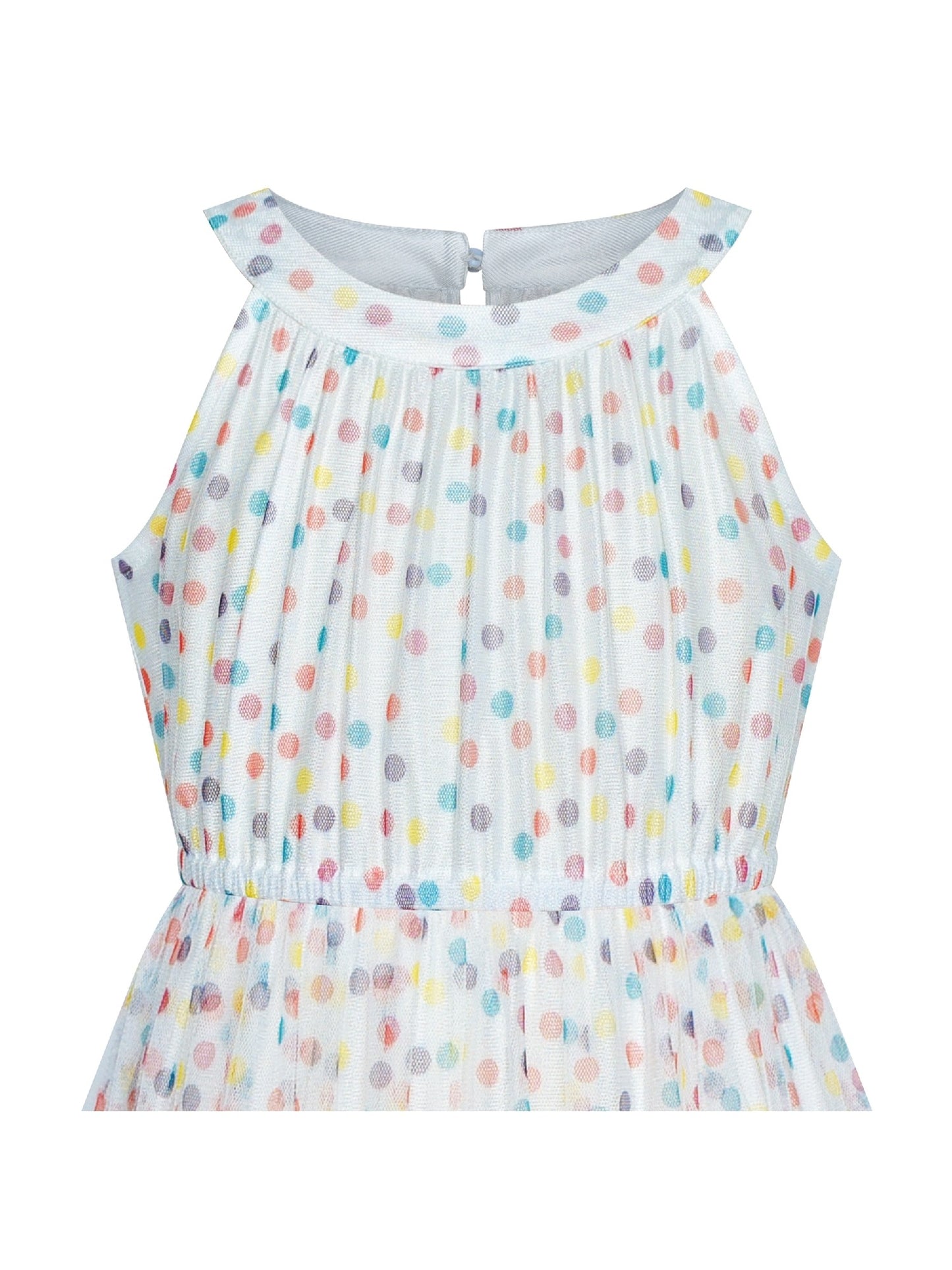 Girls Dress Colorful Dot Lace Halter Wedding Bridesmaid Gown White