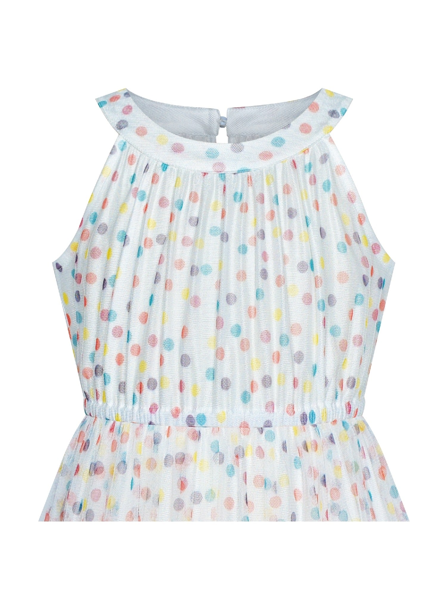 Girls Dress Colorful Dot Lace Halter Wedding Bridesmaid Gown White