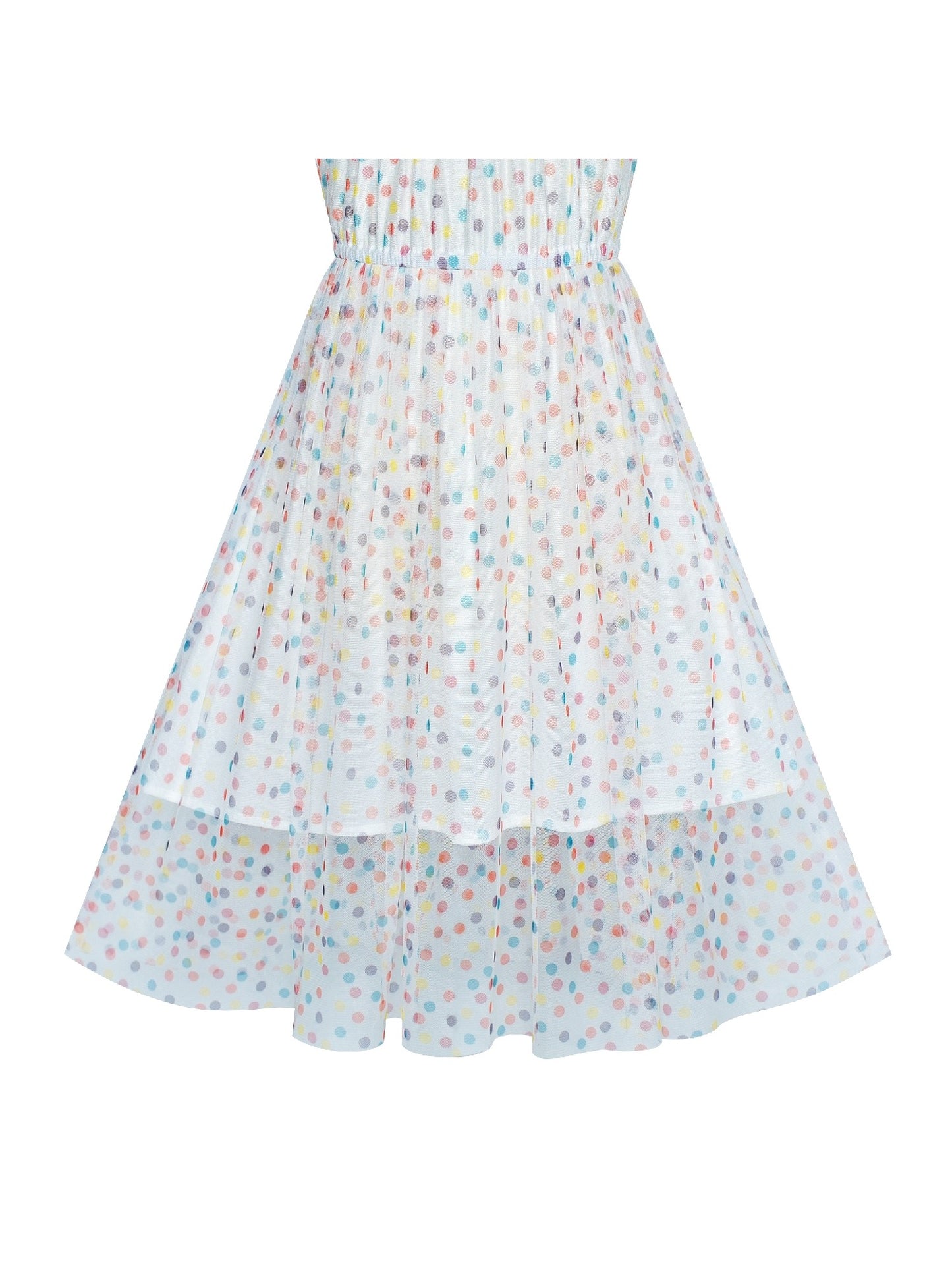 Girls Dress Colorful Dot Lace Halter Wedding Bridesmaid Gown White
