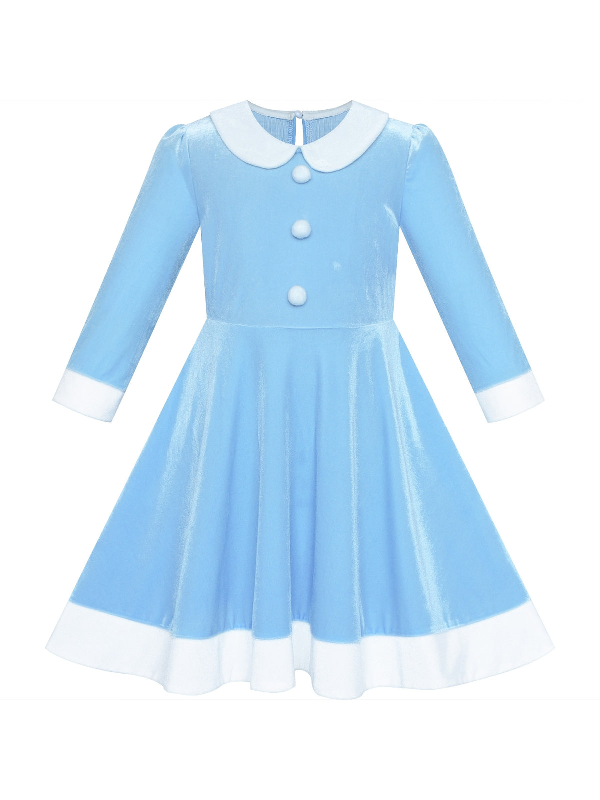 Girls Dress Christmas Hat Red Velvet Long Sleeve Holiday - Blue