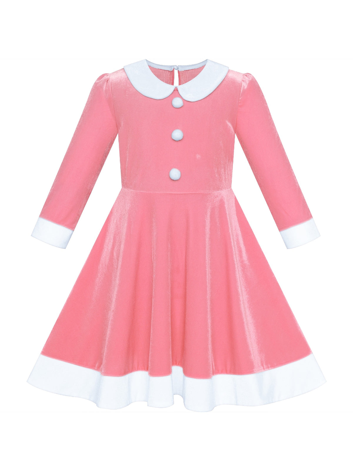 Girls Dress Christmas Hat Red Velvet Long Sleeve Holiday - Pink