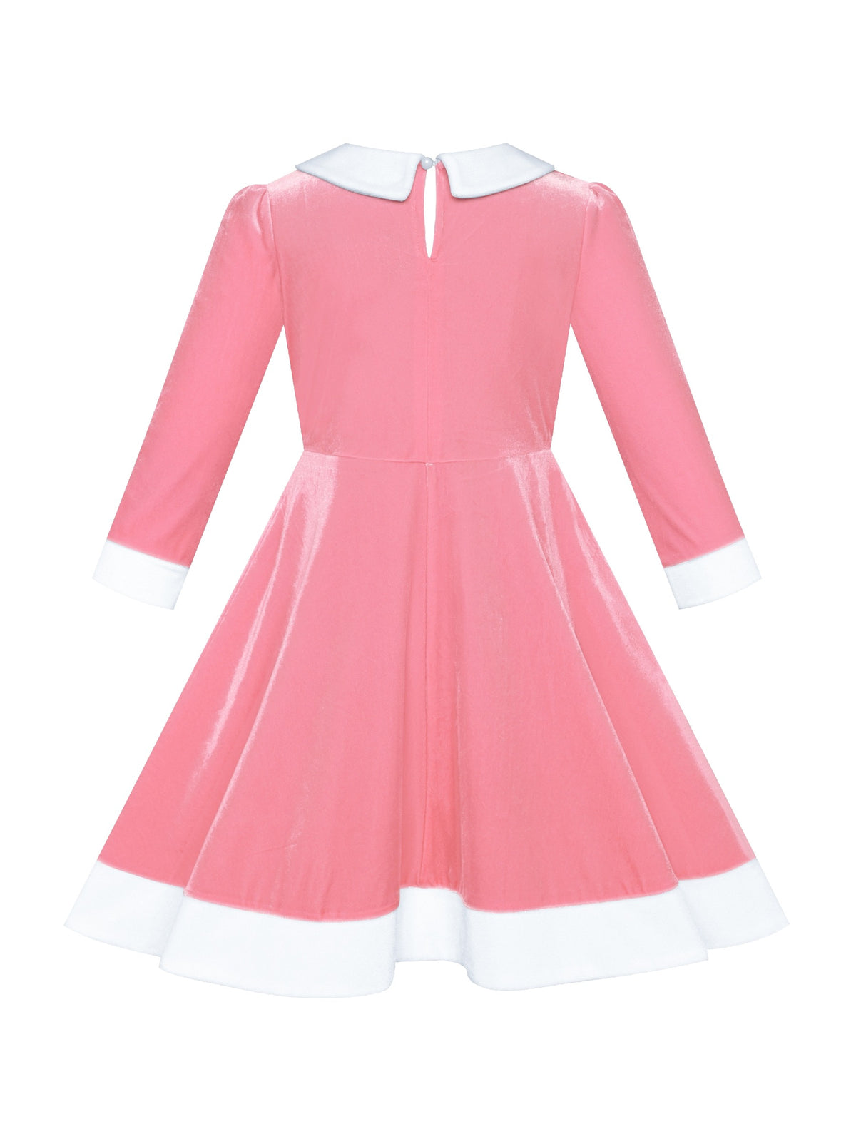 Girls Dress Christmas Hat Red Velvet Long Sleeve Holiday - Pink