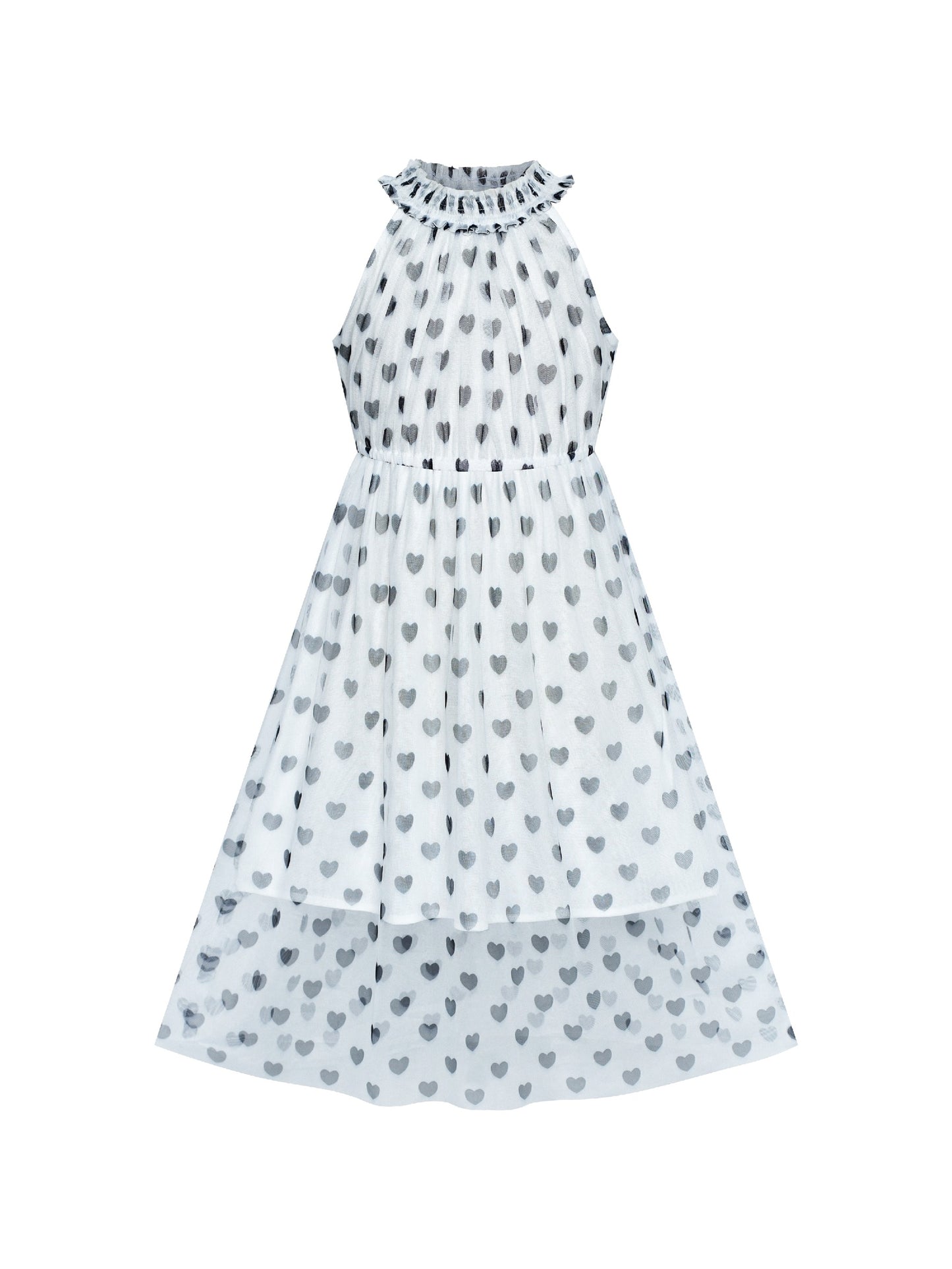 Girls Dress Colorful Dot Lace Halter Wedding Bridesmaid Gown White