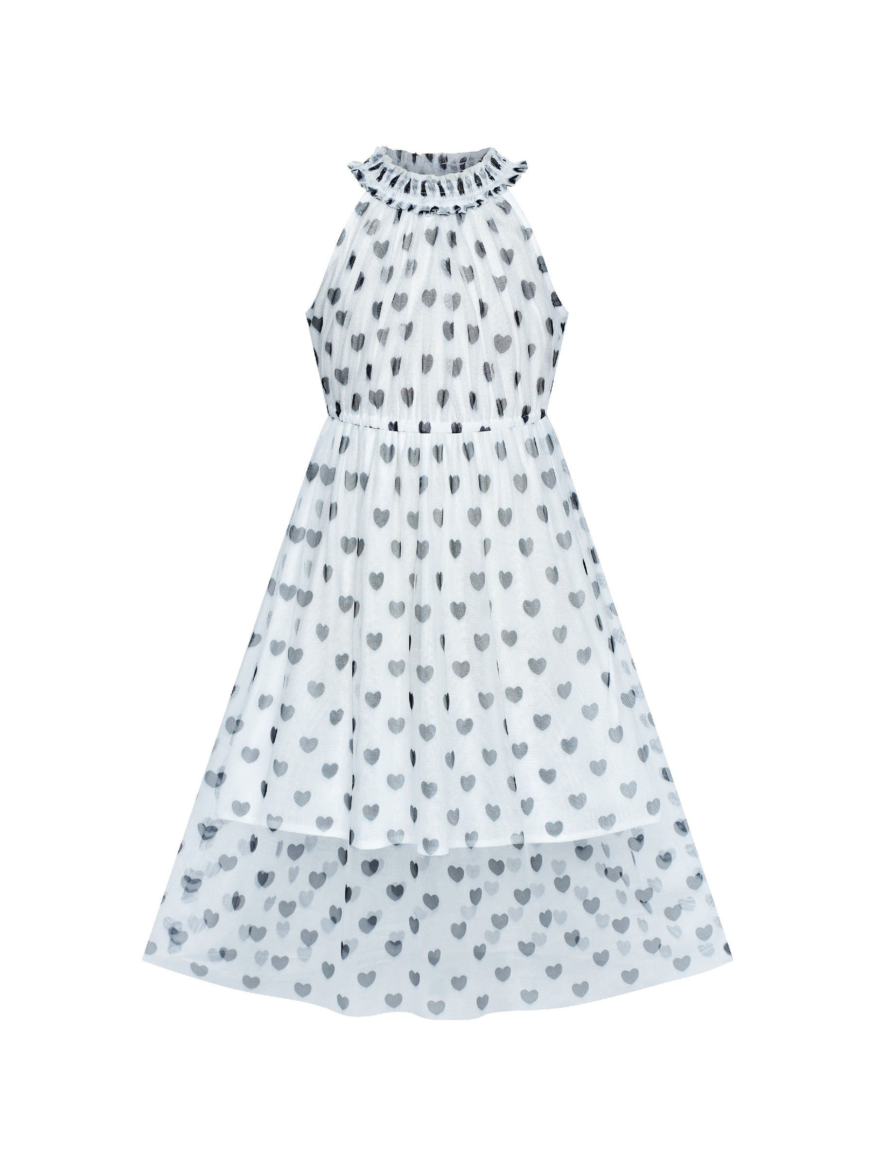 Girls Dress Colorful Dot Lace Halter Wedding Bridesmaid Gown White