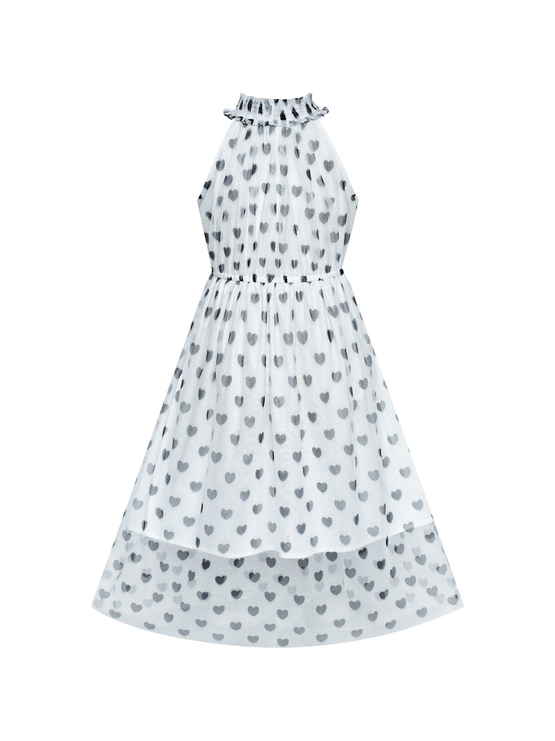Girls Dress Colorful Dot Lace Halter Wedding Bridesmaid Gown White