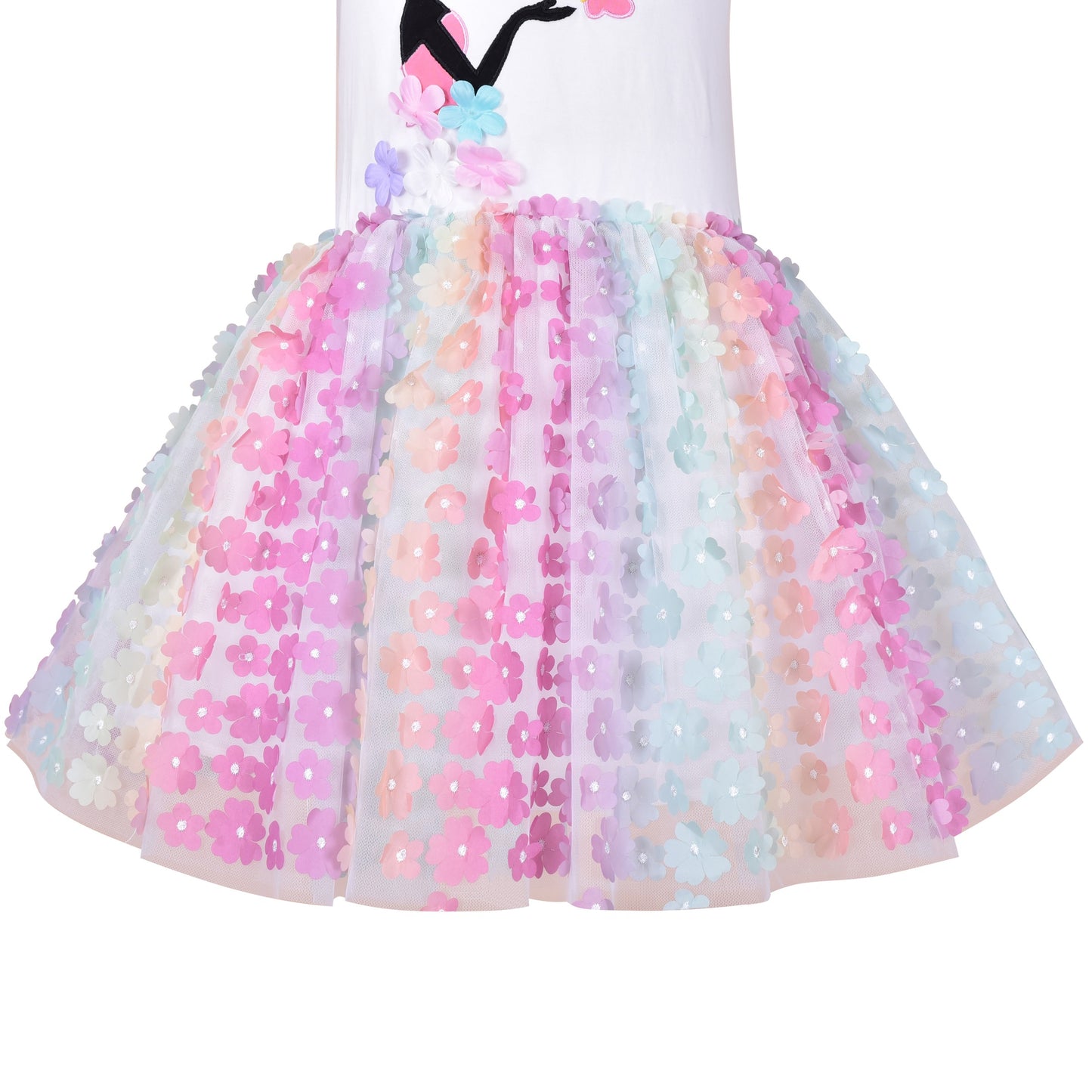 Girls Dress Rainbow Colorful Tulle Skirt Long Sleeve Holiday Party Multi-Color