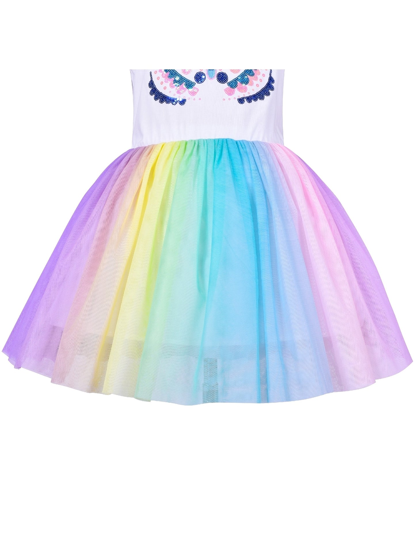 Girls Dress Rainbow Colorful Tulle Skirt Long Sleeve Holiday Party Multi-Color