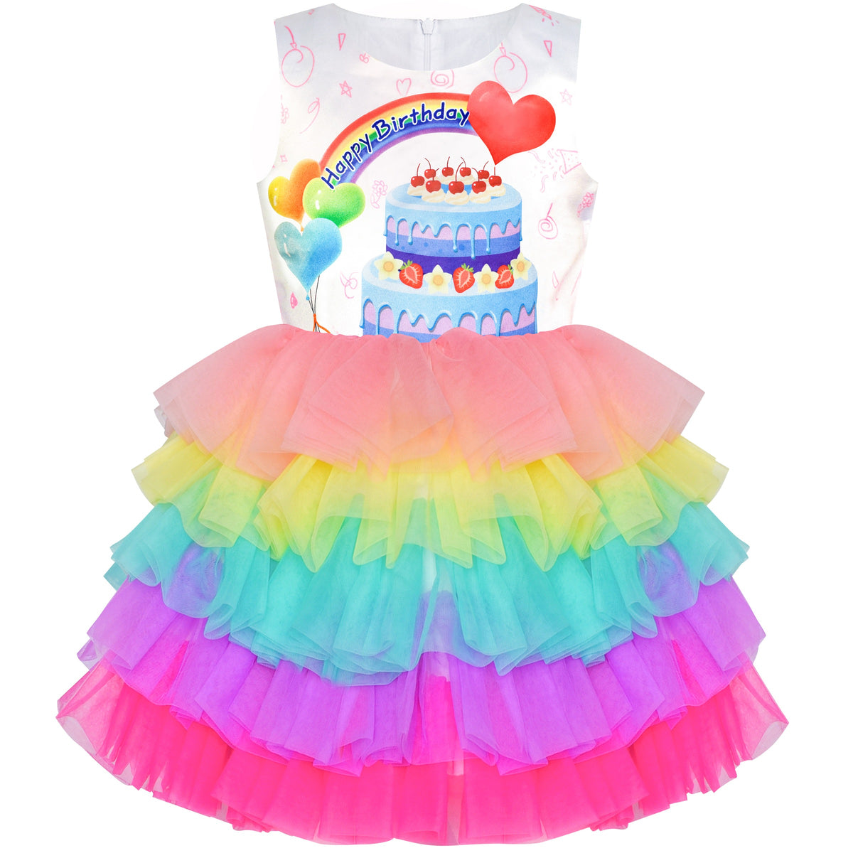Girls Dress Colorful Glitter Sequin Ruffle Dress Princess Pageant - Rainbow Heart