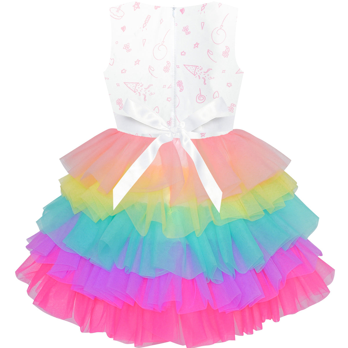 Girls Dress Colorful Glitter Sequin Ruffle Dress Princess Pageant - Rainbow Heart