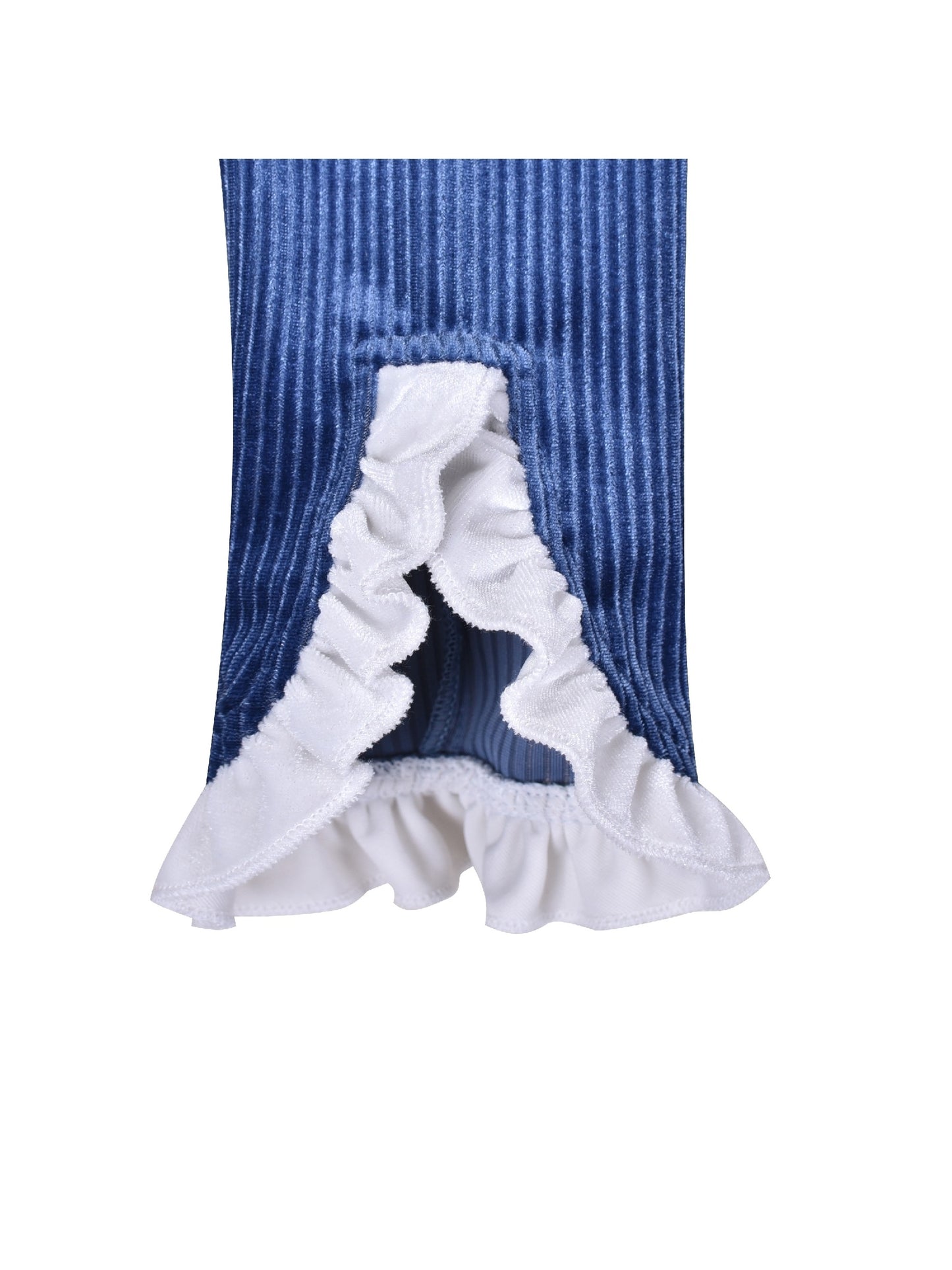 Girls Dress White Collar Velvet Ruffle Sleeve School Uniform Long Sleeve Blue