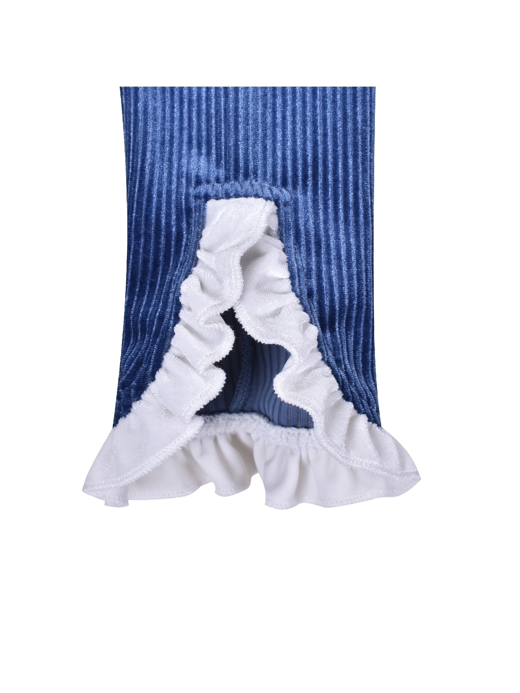 Girls Dress White Collar Velvet Ruffle Sleeve School Uniform Long Sleeve Blue