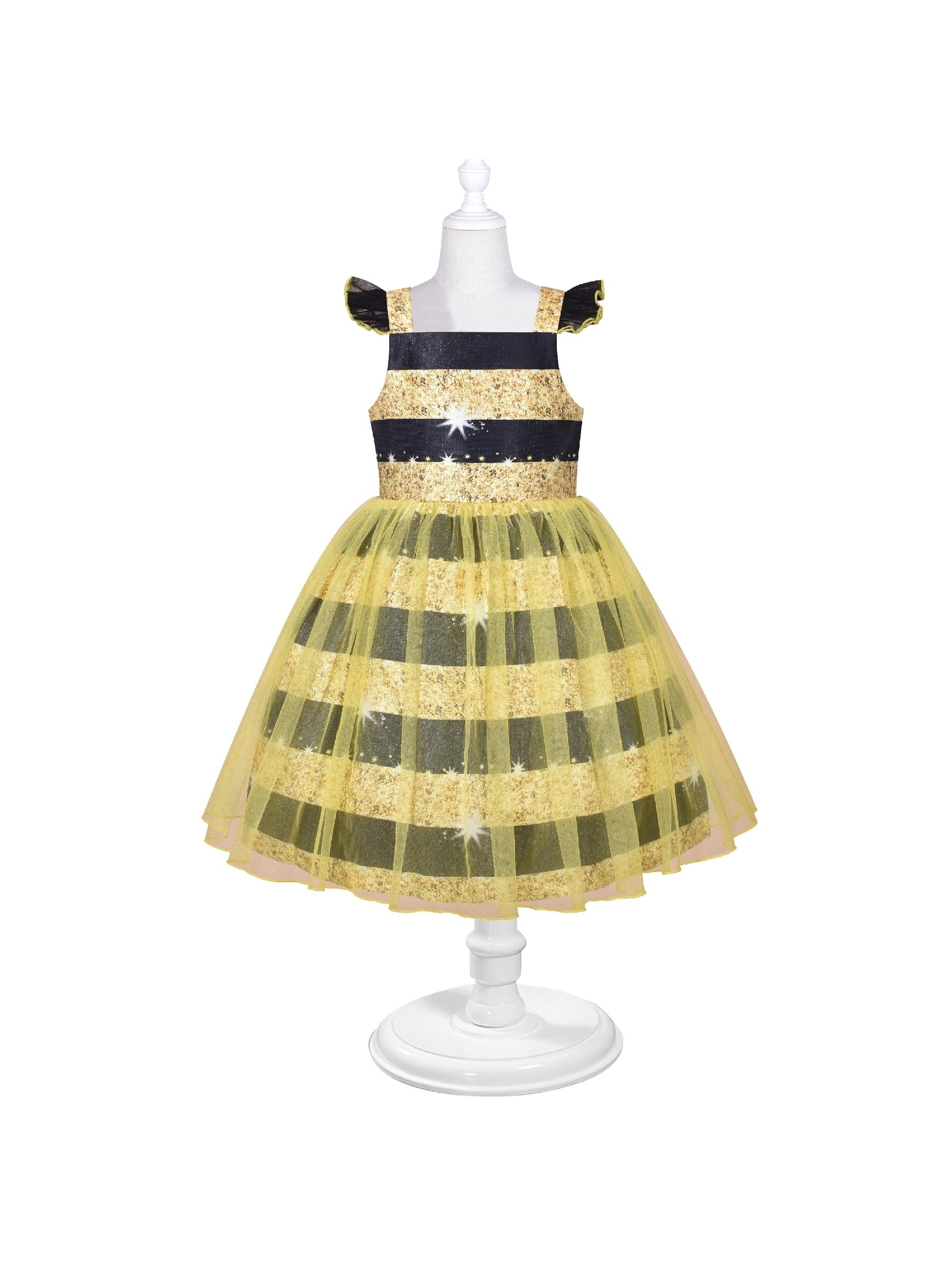 Girls Dress Pink Bow Tie Wedding Lace Tulle Overlay Layered Yellow