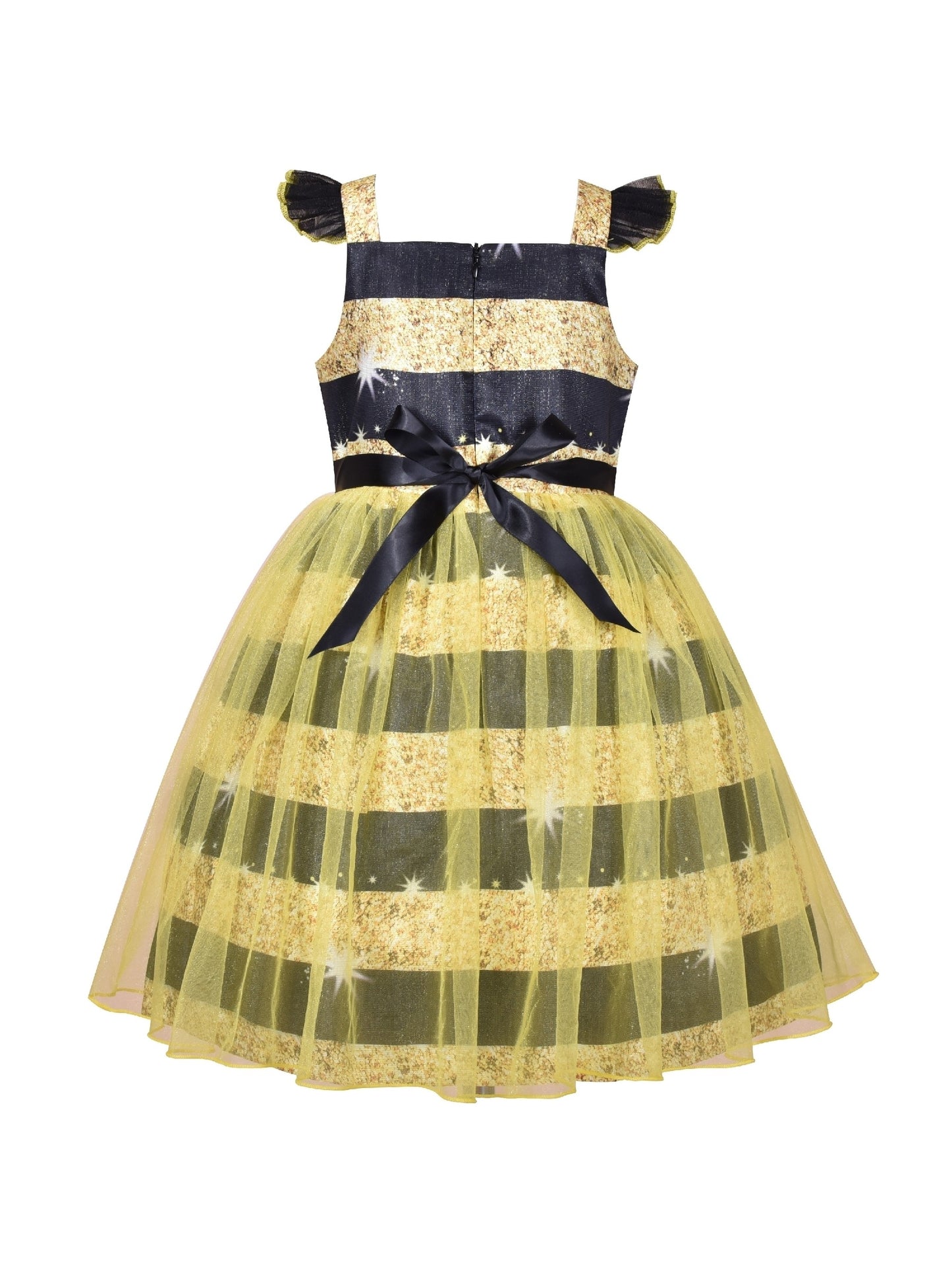 Girls Dress Pink Bow Tie Wedding Lace Tulle Overlay Layered Yellow