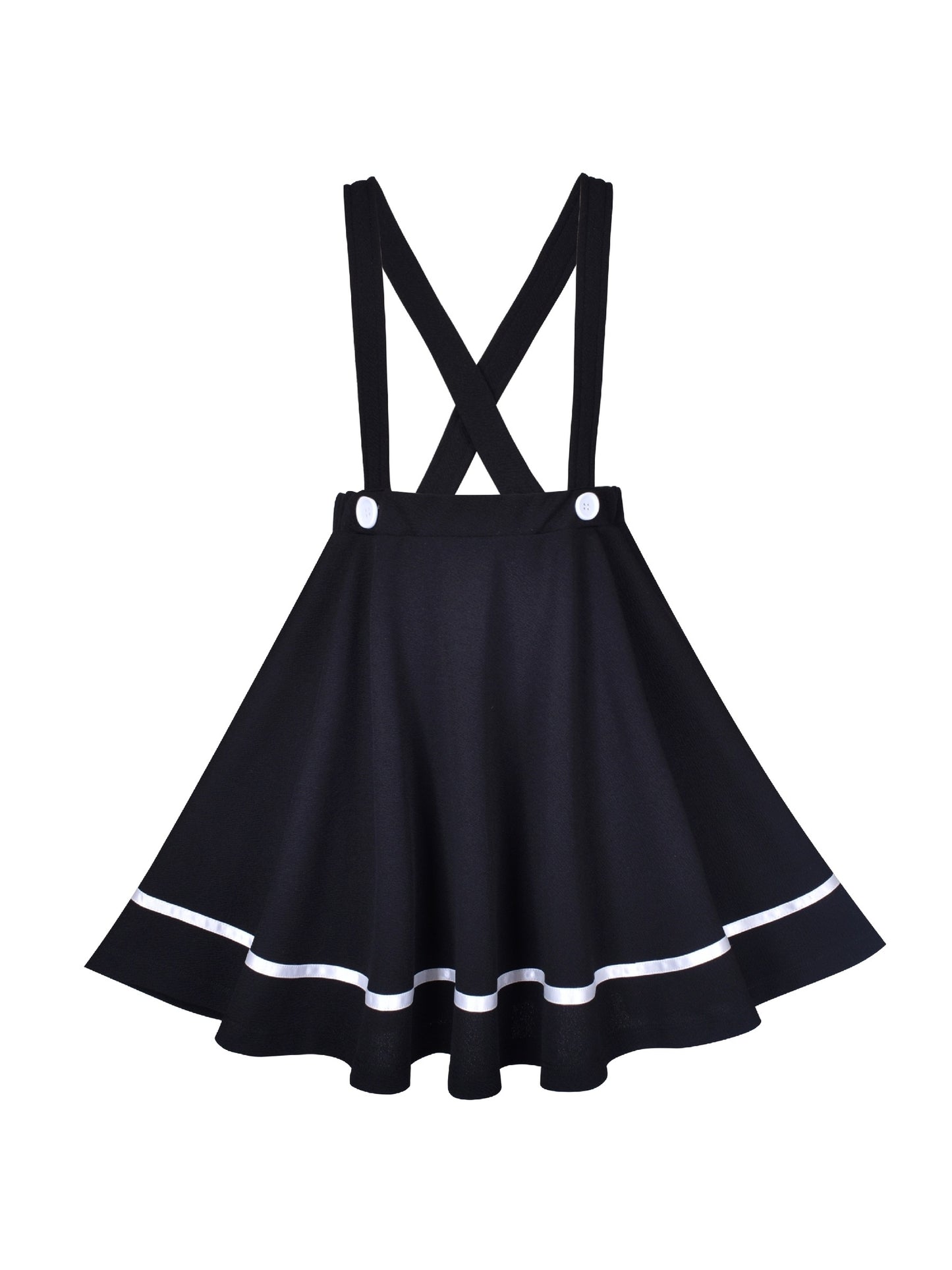 2 Pieces Set Girls Dress T-Shirt Suspender Skirt Halloween Cosplay Black