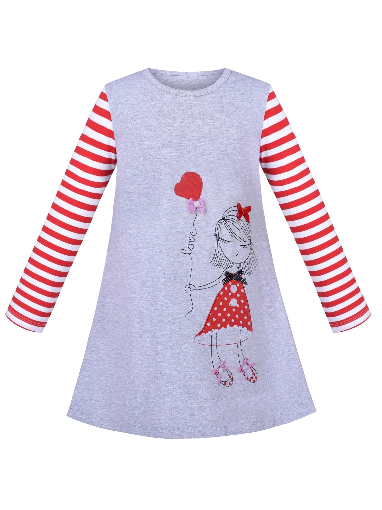 Girls Dress Long Sleeve Christmas Reindeer Snow Holiday Party Gray